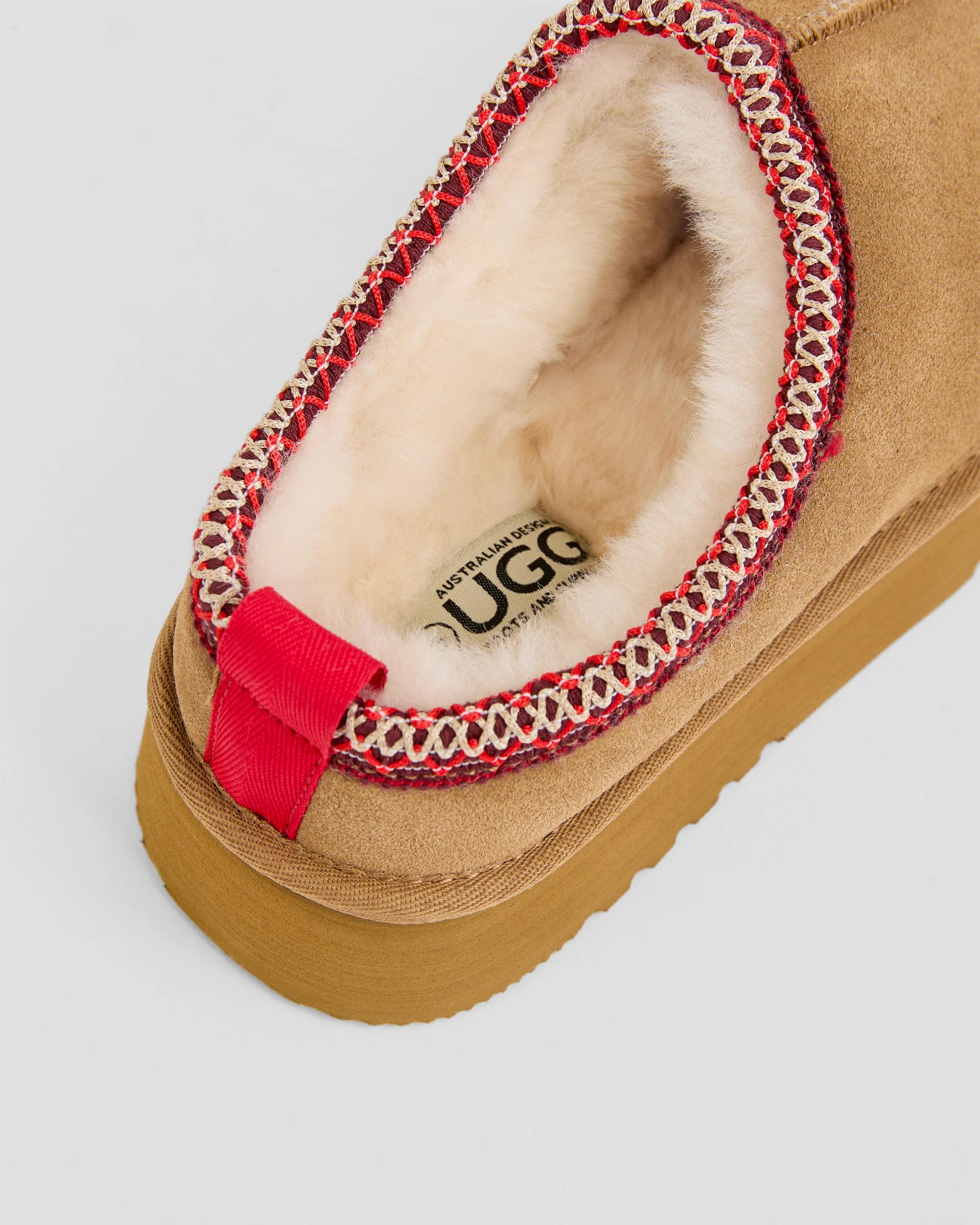 3 Australian Design Ugg Boots and Slippers Australian Design Ugg Sheepskin and Leather Tape Collar Mule CHESTNUT, 3 of 5