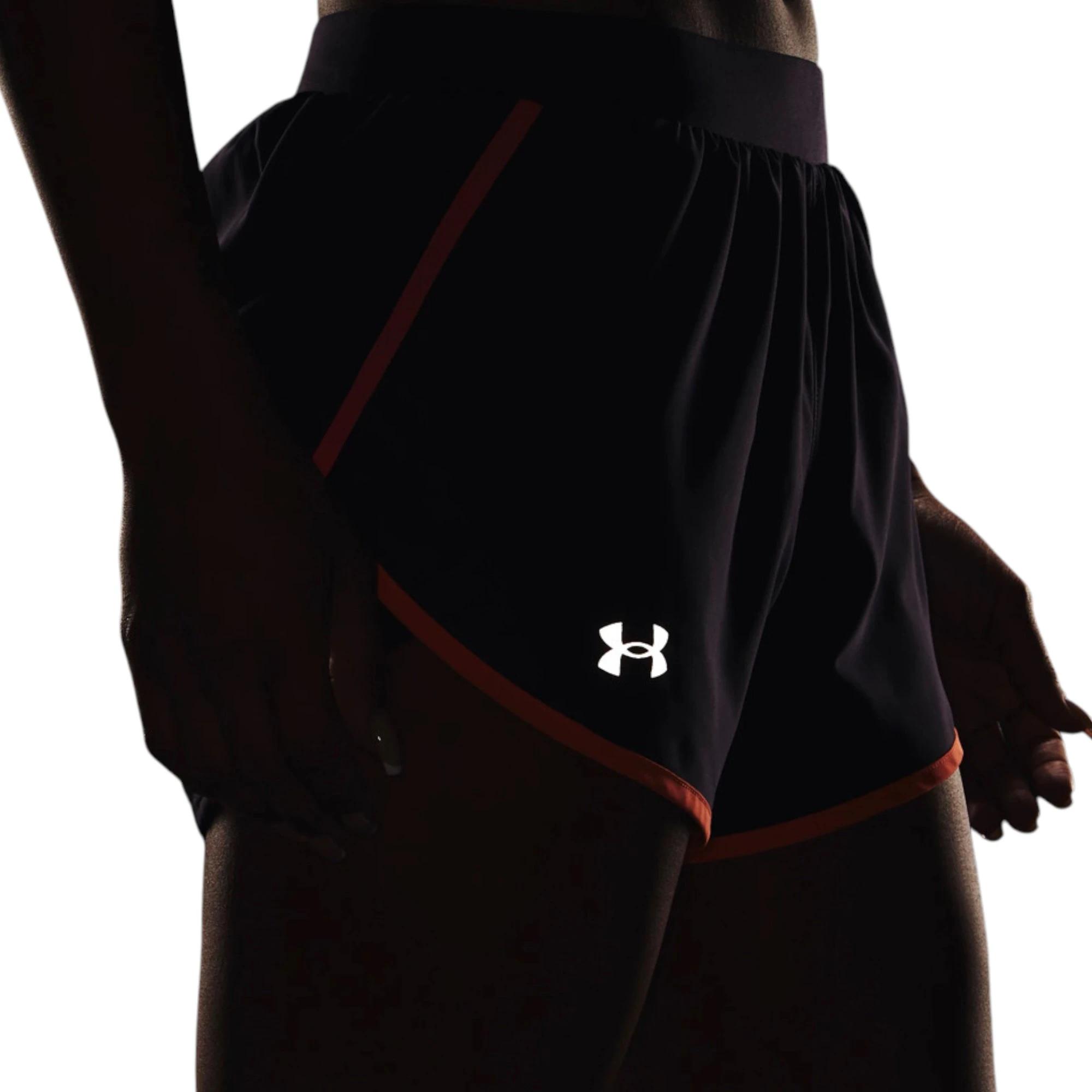 2 Under Armour Womens Dark Purple/ Orange Fly-By 2.0 Shorts DARK PURPLE/ORANGE, 2 of 7