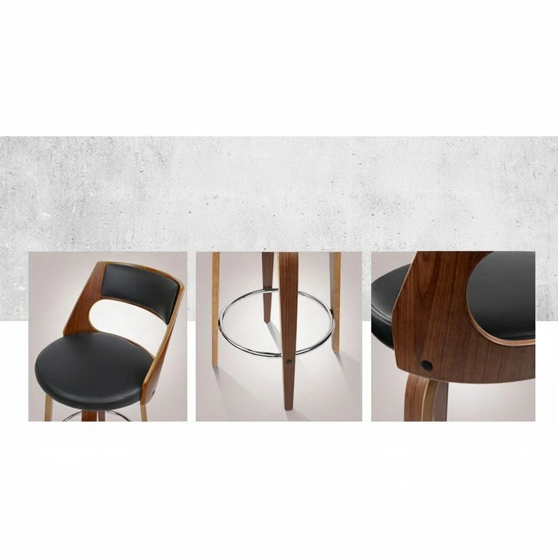 4 Artiss 4x Bar Stools Swivel Leather Chair 76cm - Black, 4 of 6