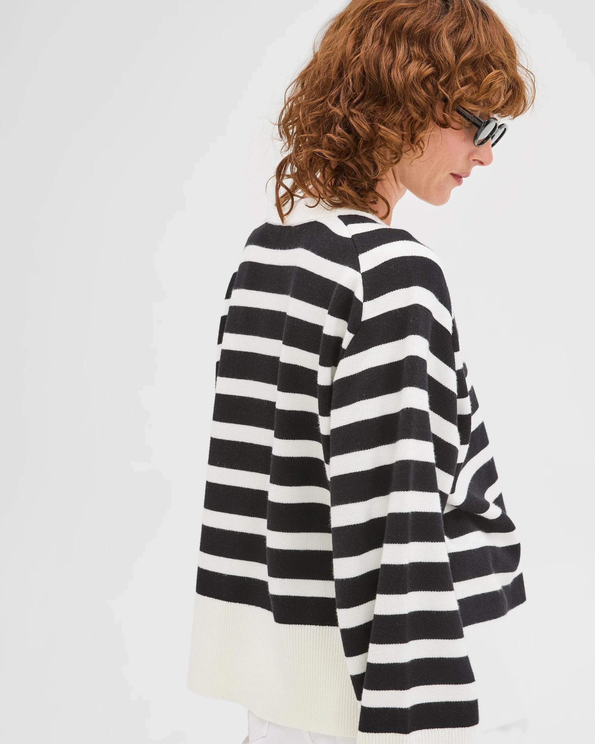 6 Target Woman Clean Knit Crew Neck Sweater CLOUD DANCER/BLACK STRIPE, 6 of 6