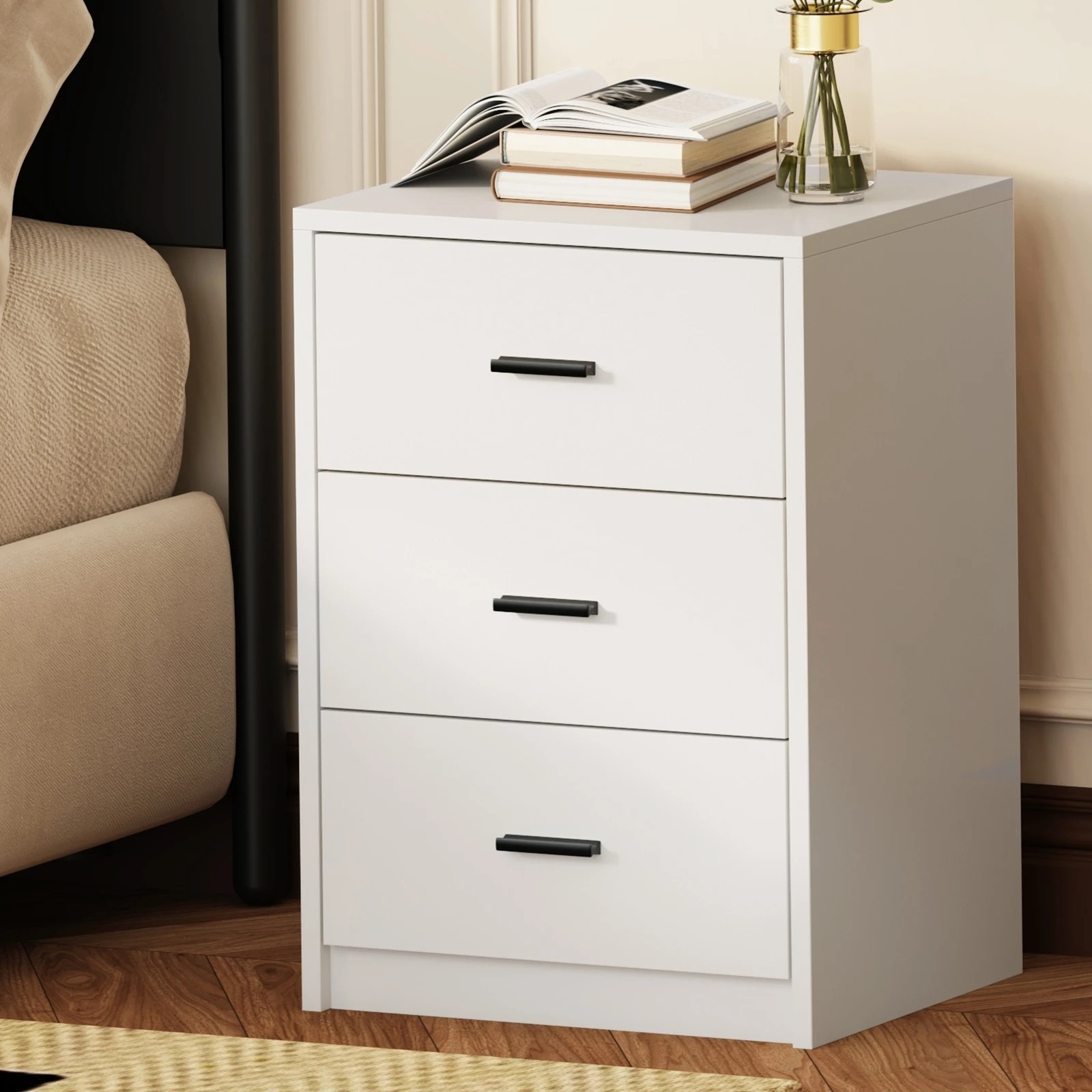 3 Oikiture Bedside Table 3 Drawers Nightstand Bedroom Storage Side End - White, 3 of 9