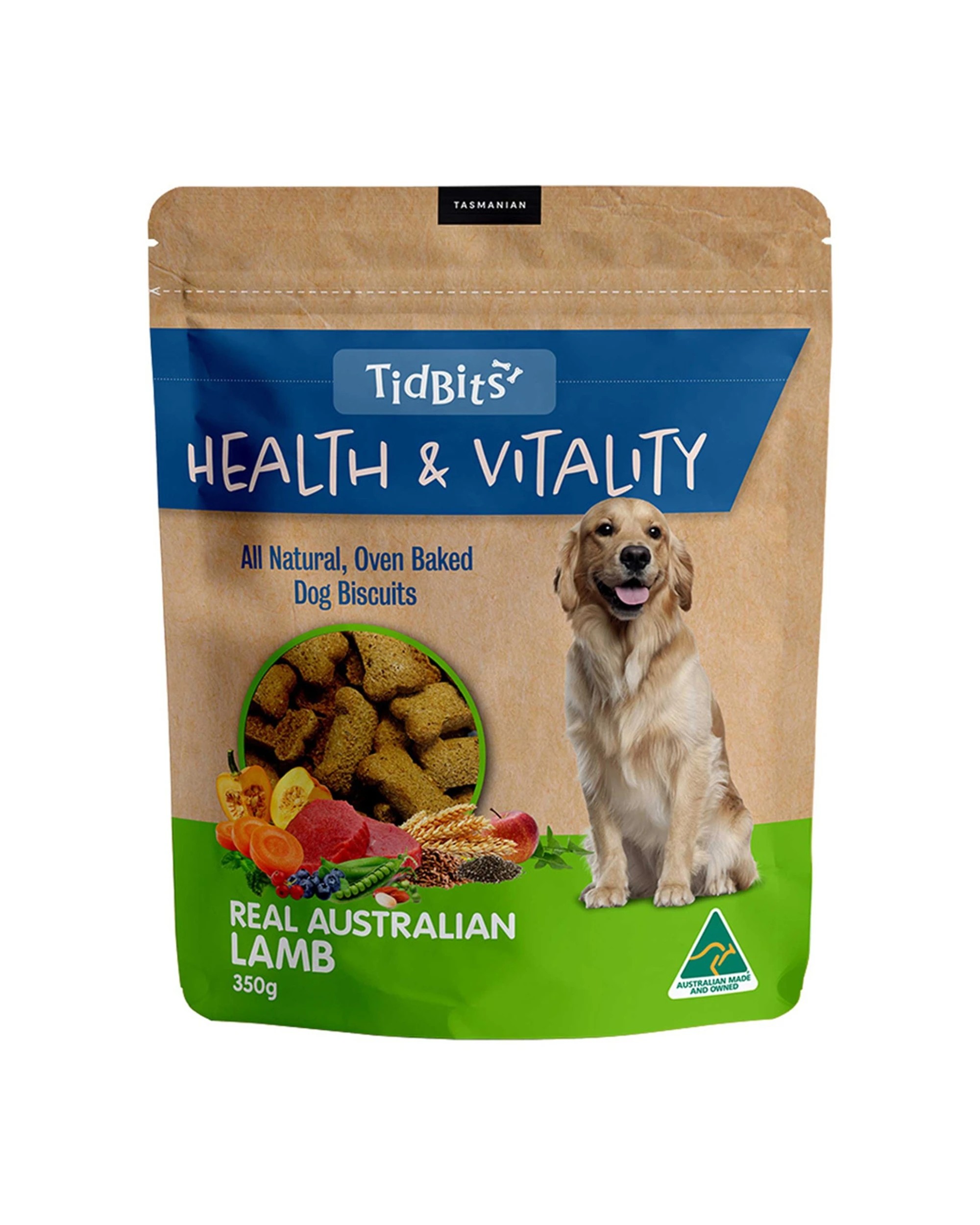 2 Tidbits Health and Vitality Naturals Australian Lamb Dog Biscuits 2PK 350g - Natural, 2 of 3