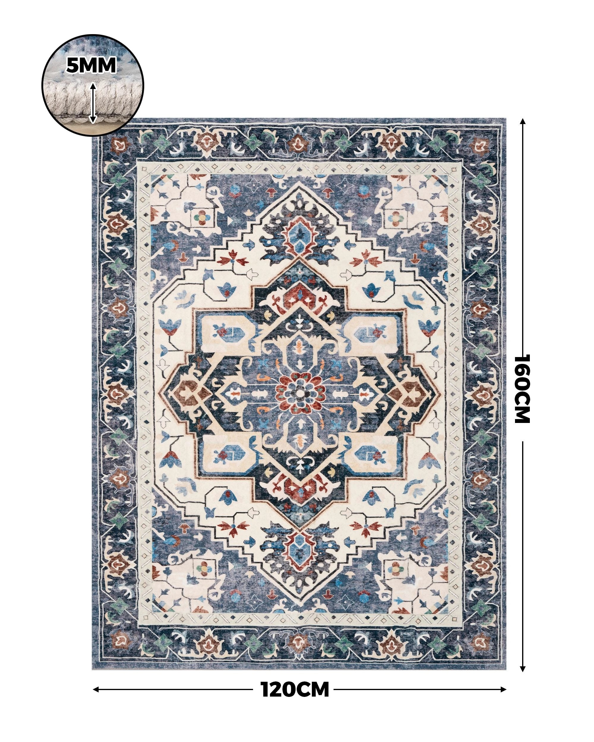 2 ZUNI Floor Rug 120x160CM Washable Modern Area Rug Carpet Short Pile Living Room Blue, 2 of 7
