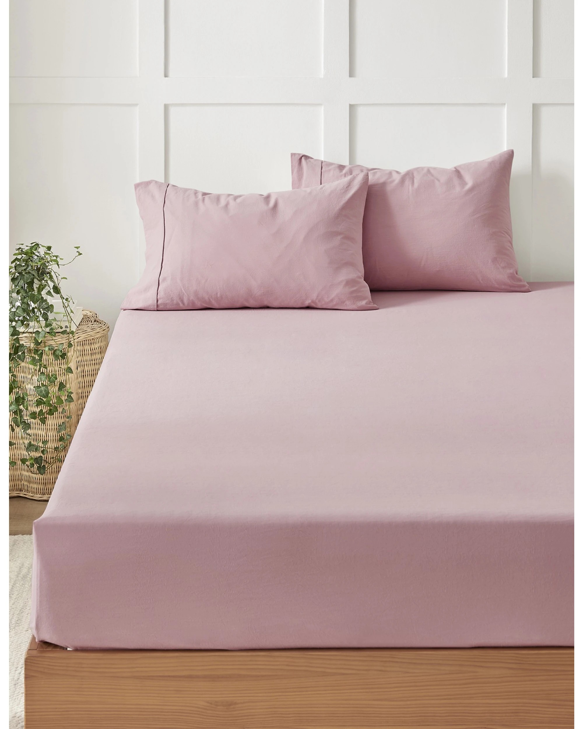 2 Dreamaker Bonnie Washed Cotton Fitted Sheet Set - Super King Bed - Pink Pearl, 2 of 6