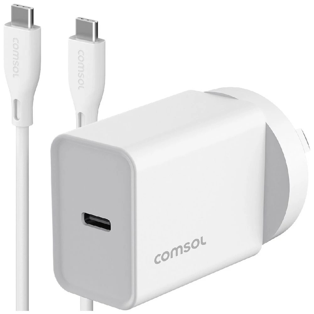 1 Comsol USB-C Wall Charger 20W with 1.5m Cable White, 1 of 5