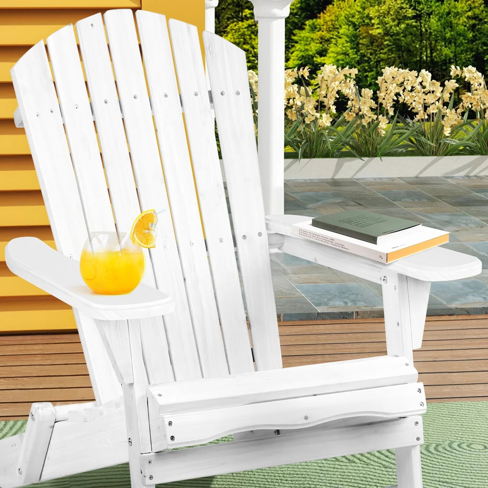 4 Alfordson Outdoor Chair Wooden Adirondack Patio Furniture Beach Garden - White, 4 of 9
