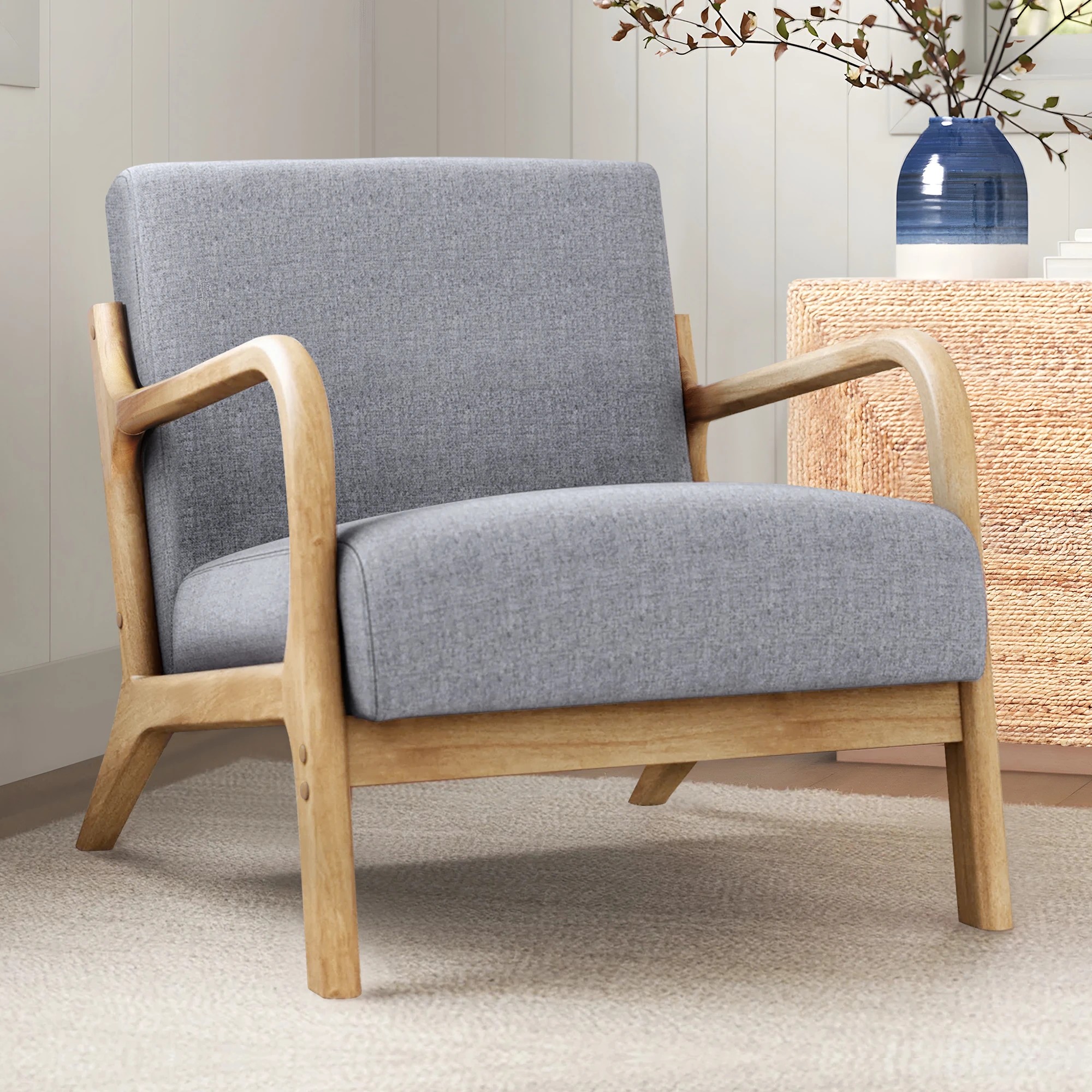 2 Alfordson Armchair Lounge Chair Bentwood Accent Chairs Sofa Couch - Light Grey, 2 of 9
