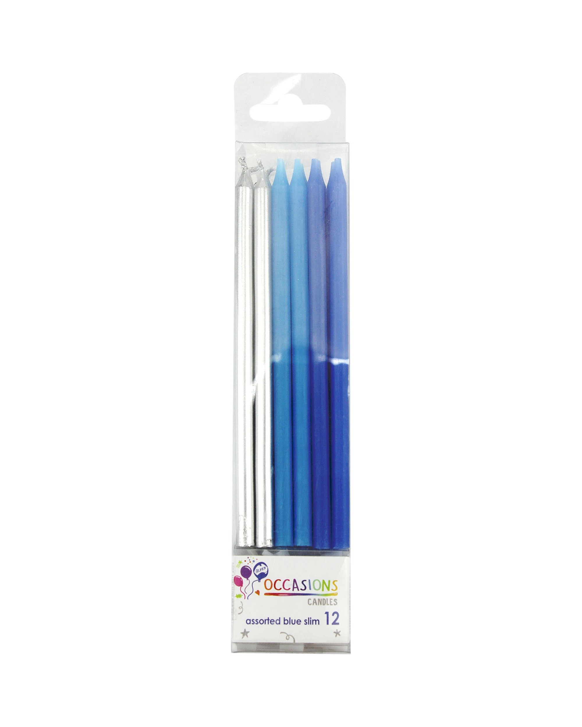 1 Alpen & Silver Slim Birthday Candles 12cm Pack of 12 - Blue, 1 of 1