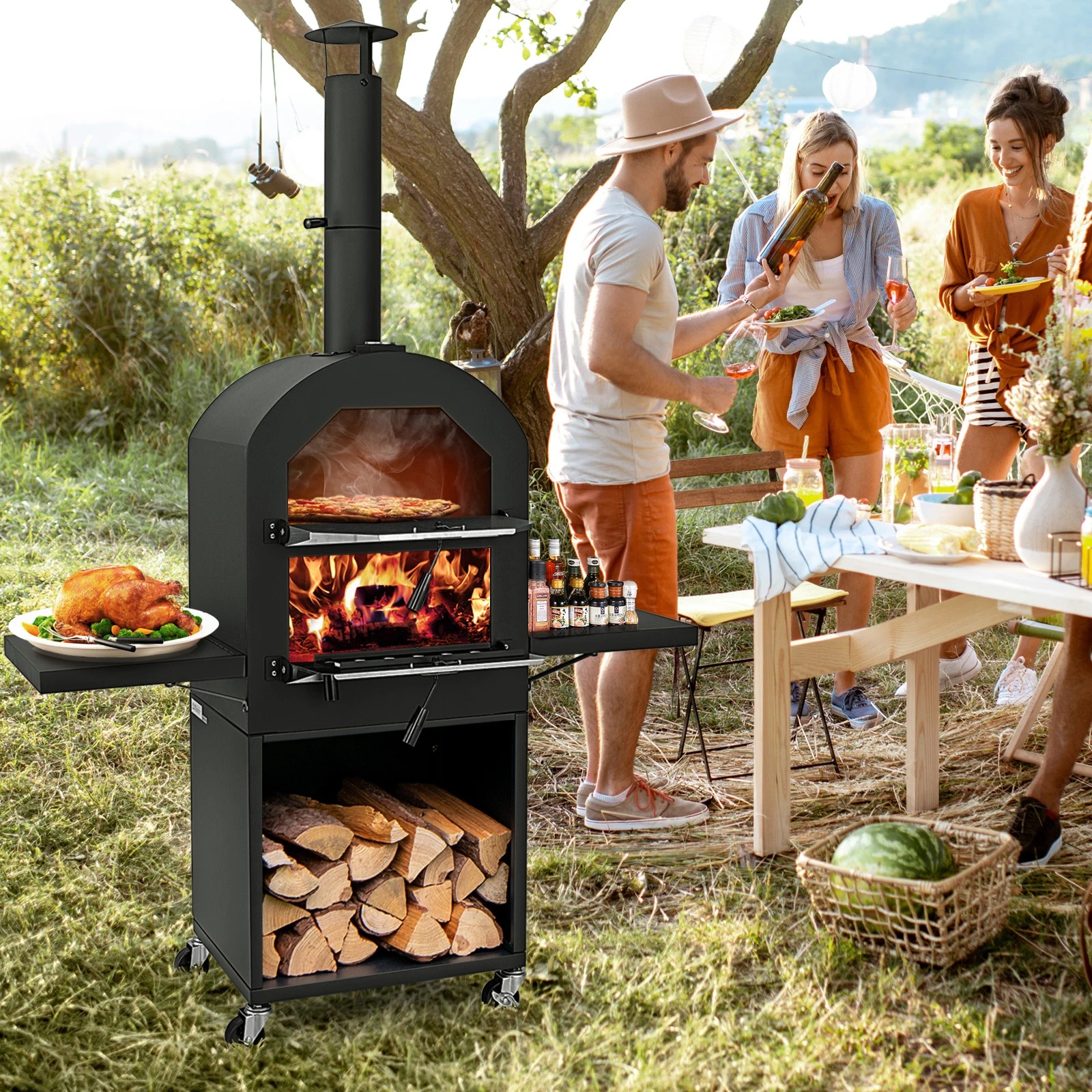 2 Costway Outdoor Pizza Oven Charcoal BBQ Grill Pizza Maker w/Protective Cover, 2 of 2