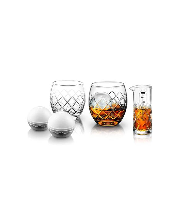 Final Touch 5pc Hand-Etched On The Rock Whisky Glass Set 100ml - Clear