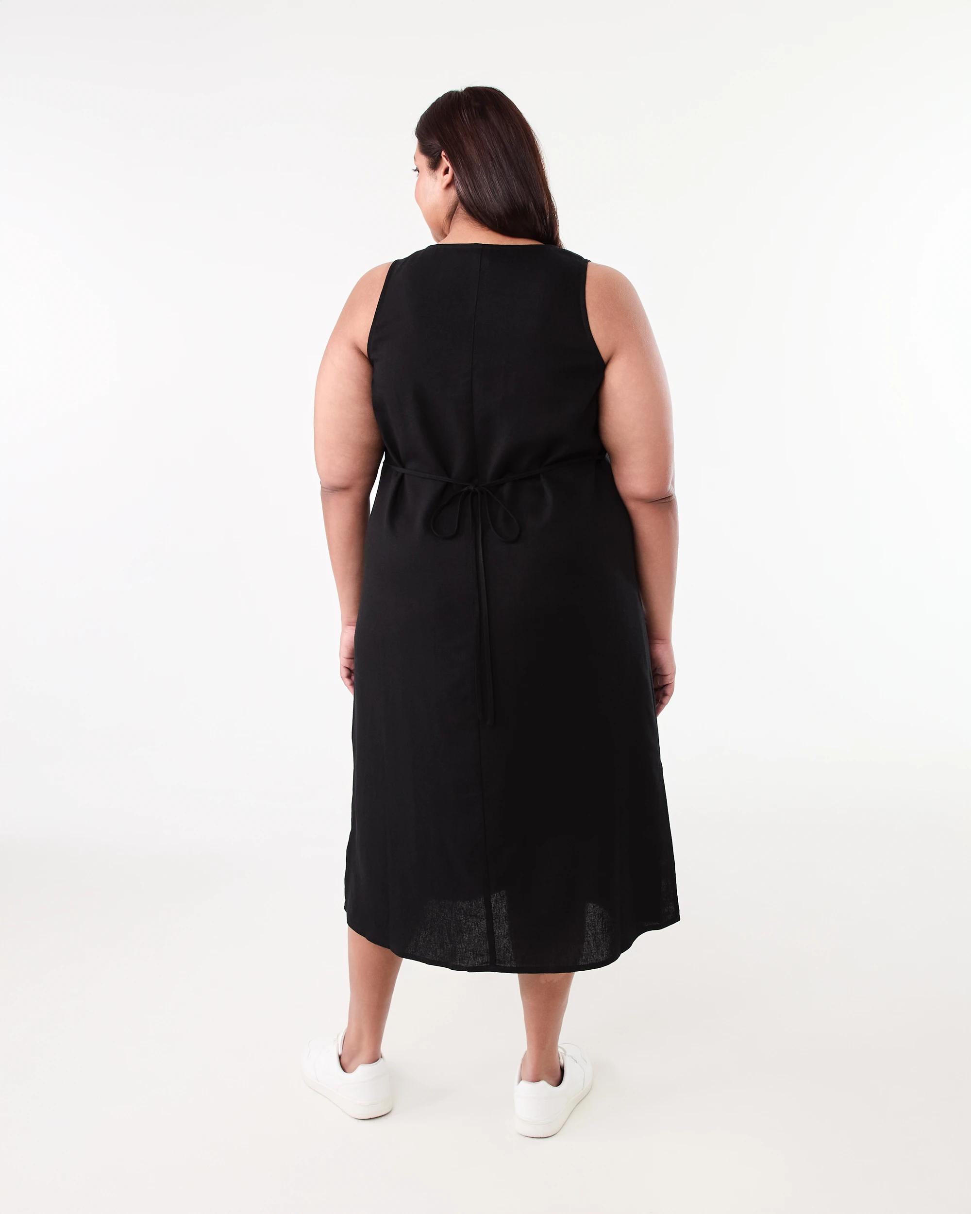 3 Curve Sleeveless Button Through Midi Dress Black, 3 of 7