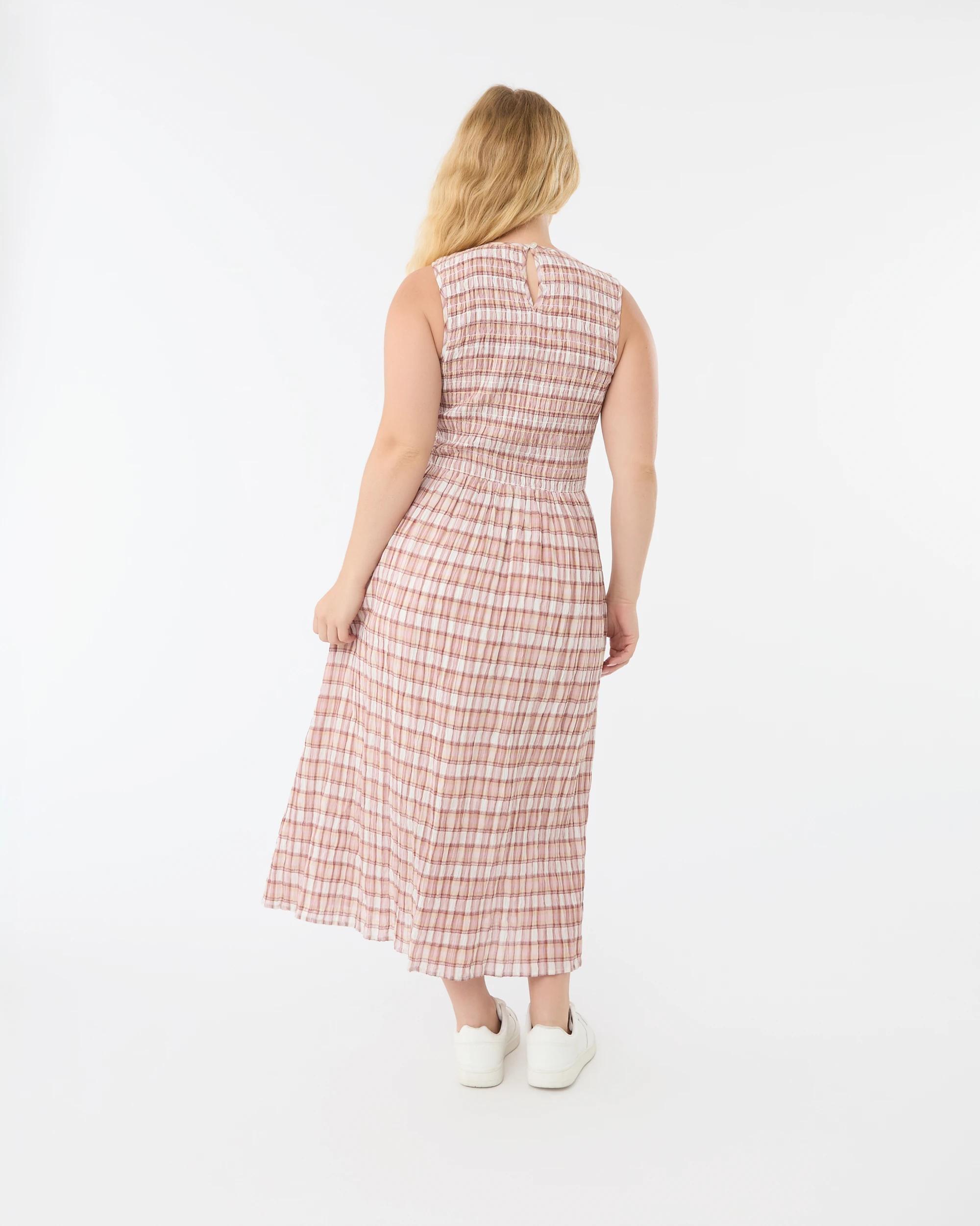 3 Sleeveless Shirred Bodice Midi Dress Check Wp, 3 of 7