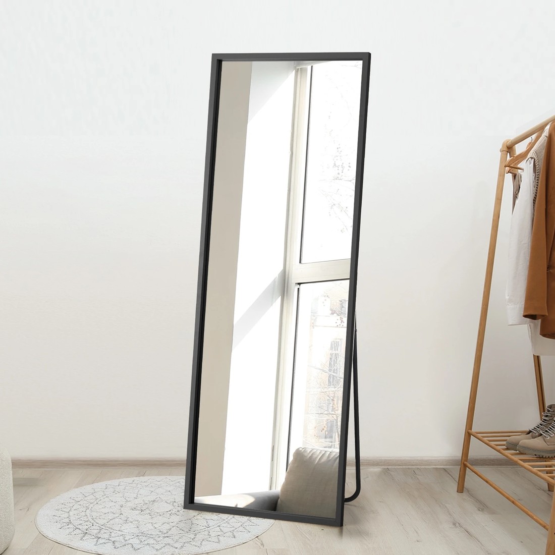 4 Oikiture Wooden Full Length Mirror 166x60cm Floor Mirrors Free Standing
 - Black, 4 of 9