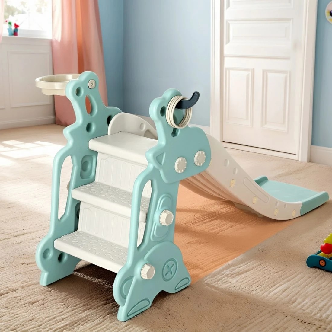 5 Keezi Kids Slide Set Basketball Hoop Ring Outdoor Playground Toy Deer 140cm - Blue, 5 of 5