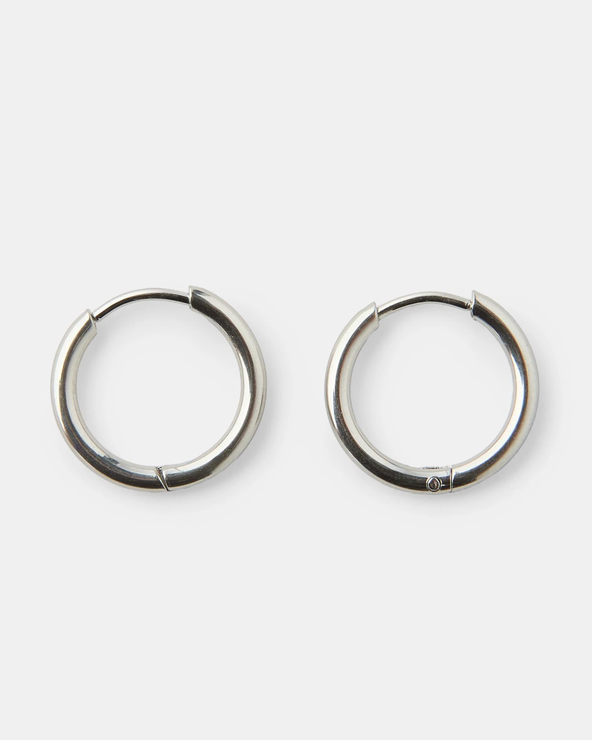 1 Waterproof Stainless Steel Hoop Earrings - Silver Tone Silver, 1 of 3