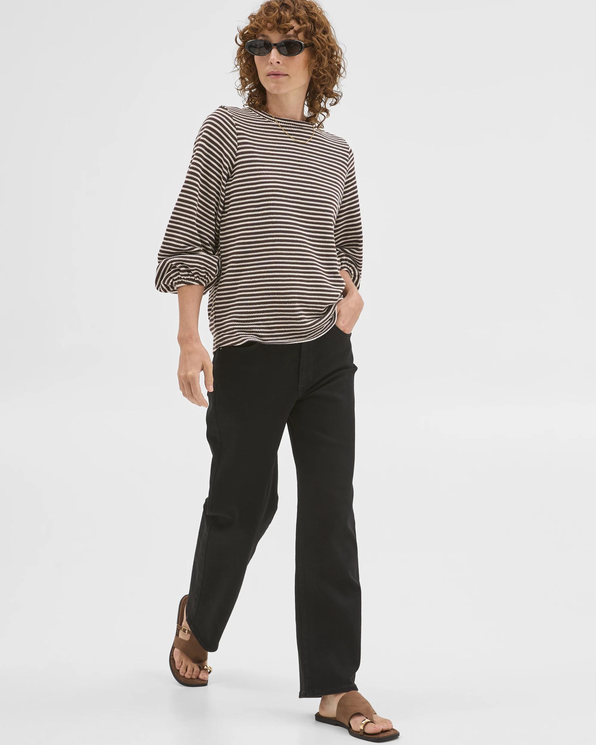 2 Target Woman Australian Cotton Long Sleeve Textured Top BRUNETTE/CLOUD DANCER STRIPE, 2 of 6