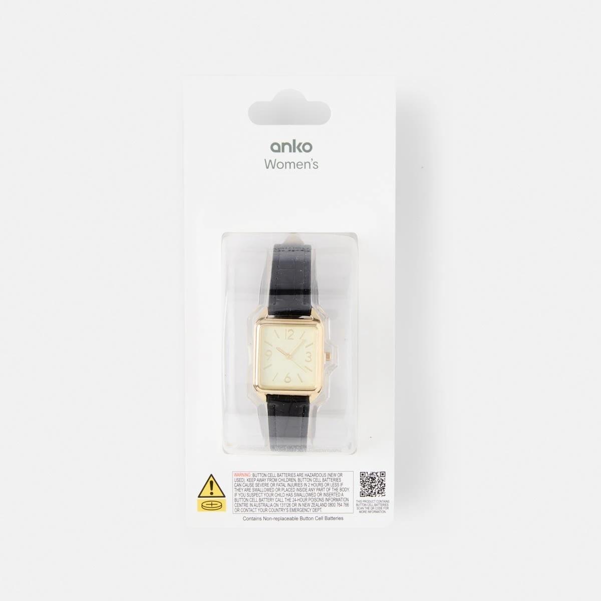 5 Womens Square PU Watch - Black and Gold Tone Black, 5 of 6