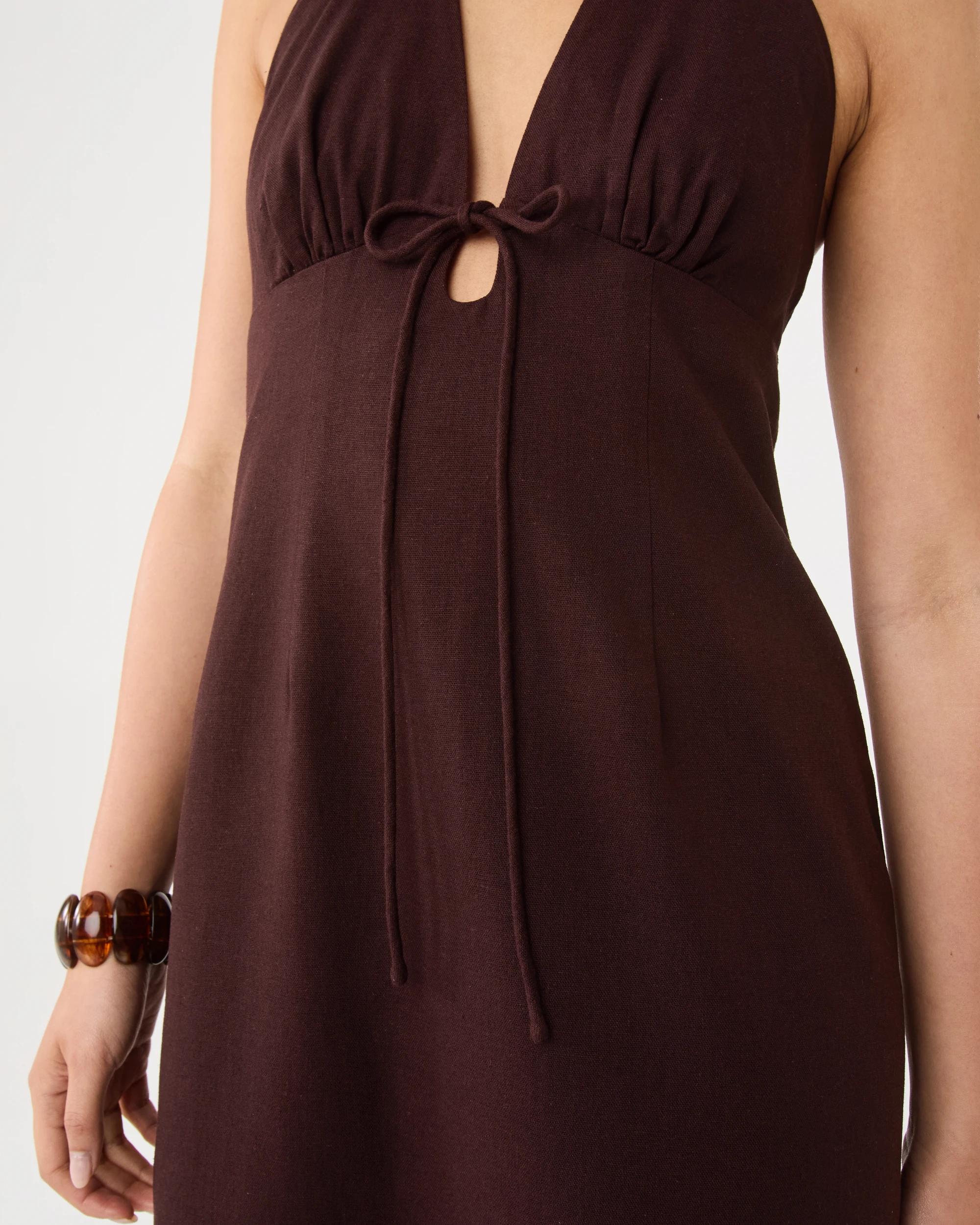 8 Sleeveless Linen Blend Maxi Slip Dress Choc Plum, 8 of 9