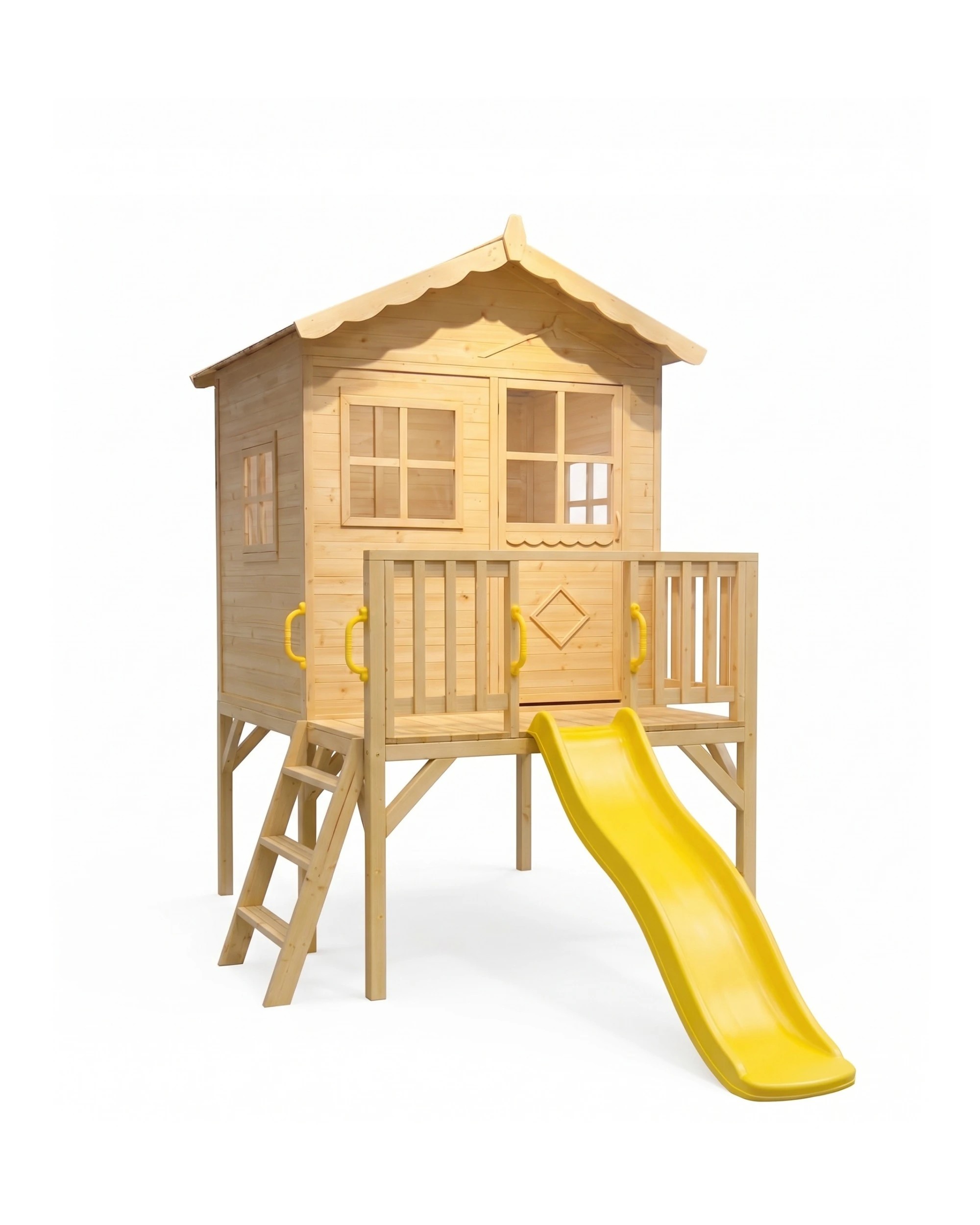 1 Hide & Seek Kids Raised Herbie Cubby House with Slide - Yellow, 1 of 2