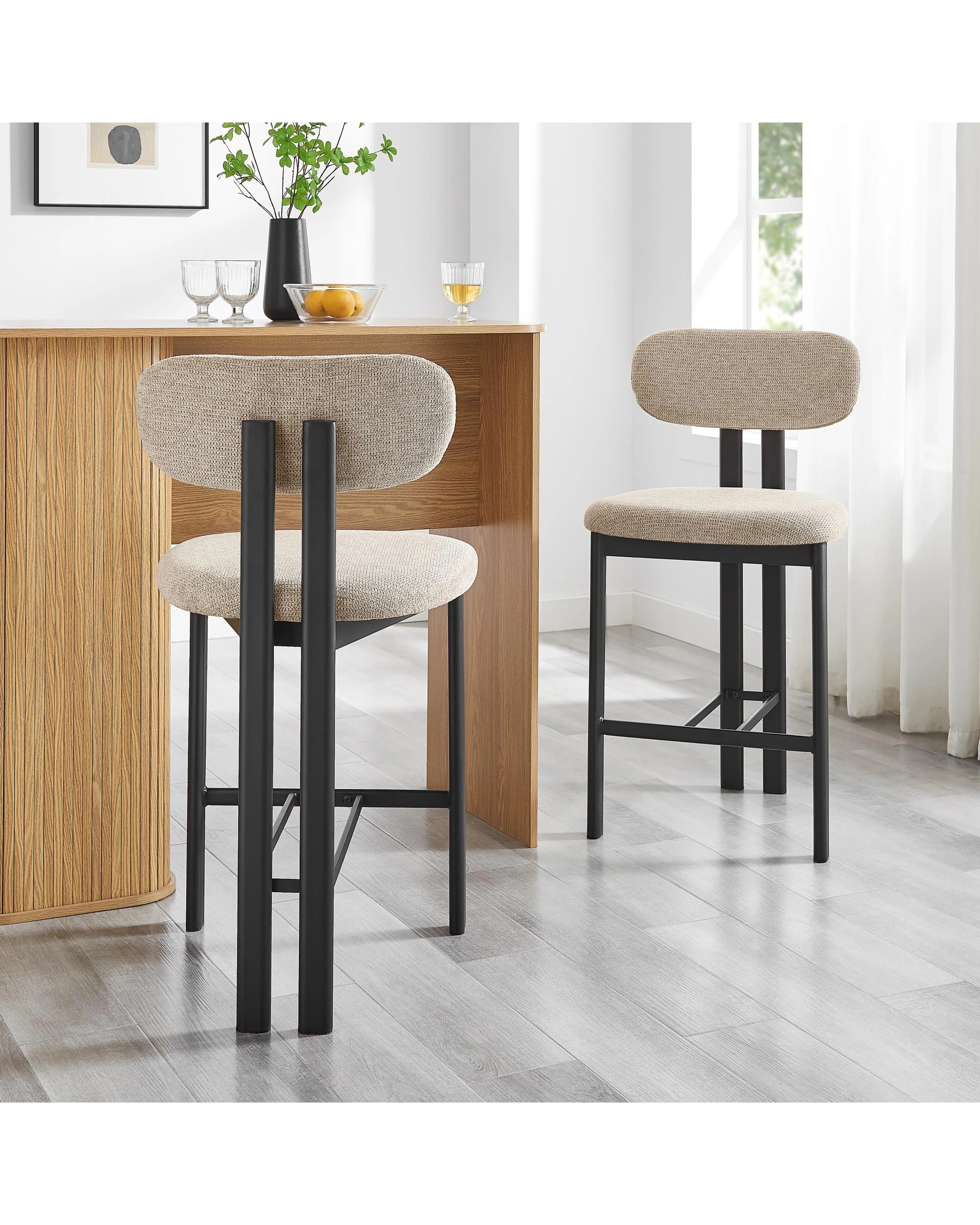 2 Kodu Dining Stools Pair (Set of Two) Beige and Black, 2 of 9