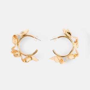 Diamante Flower Hoop Earrings - Gold Tone