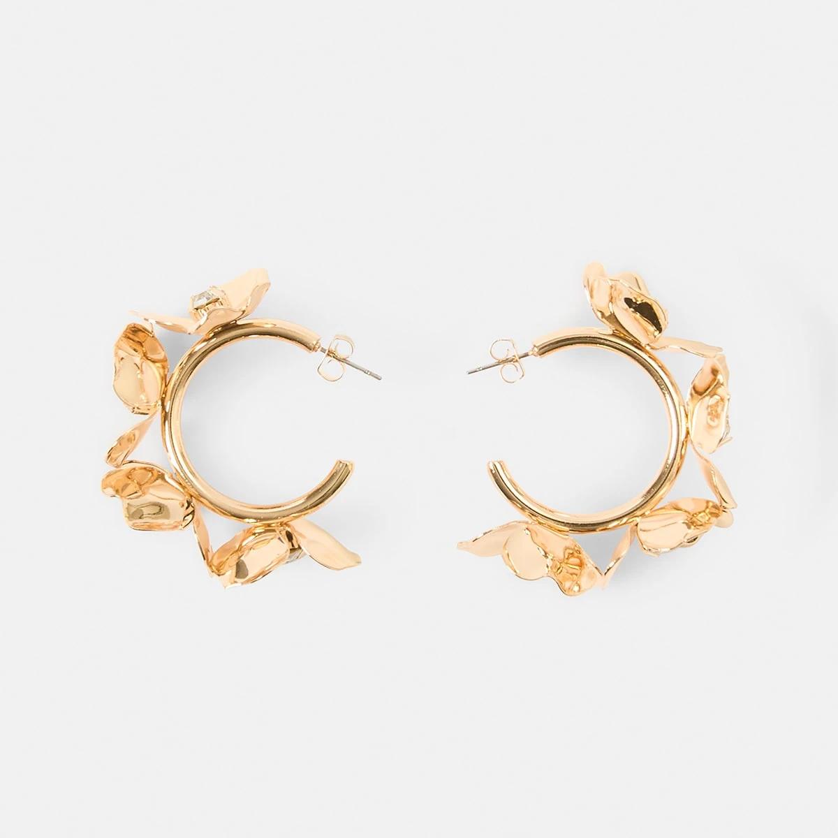 1 Diamante Flower Hoop Earrings - Gold Tone Gold, 1 of 5