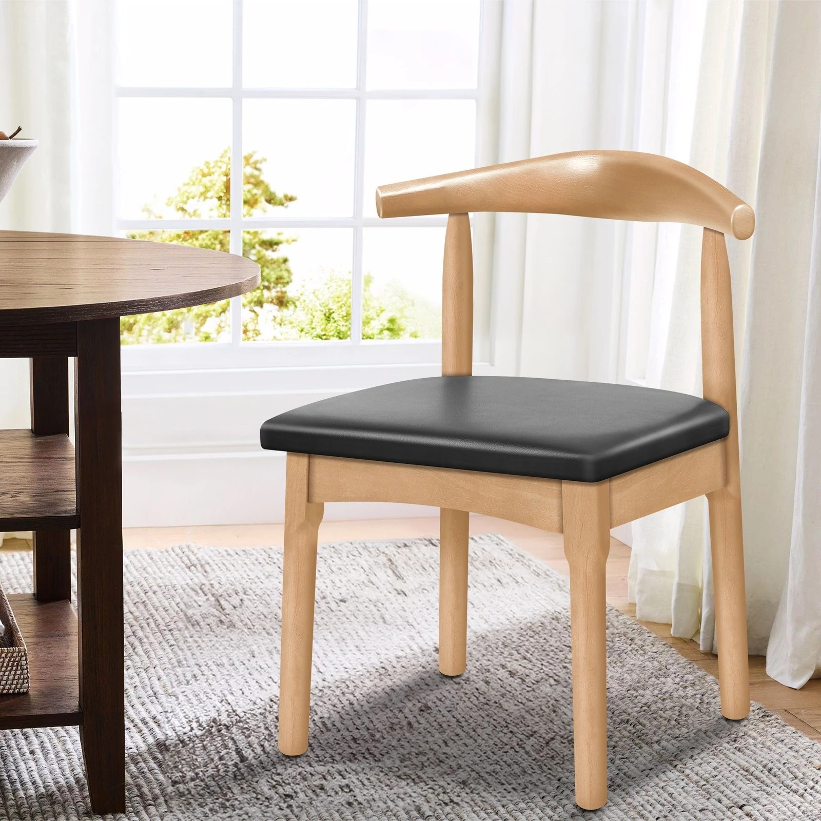 2 Alfordson 1x Dining Chair Kitchen Lounge Cafe Retro Wood PU Leather Seat - Oak, 2 of 9