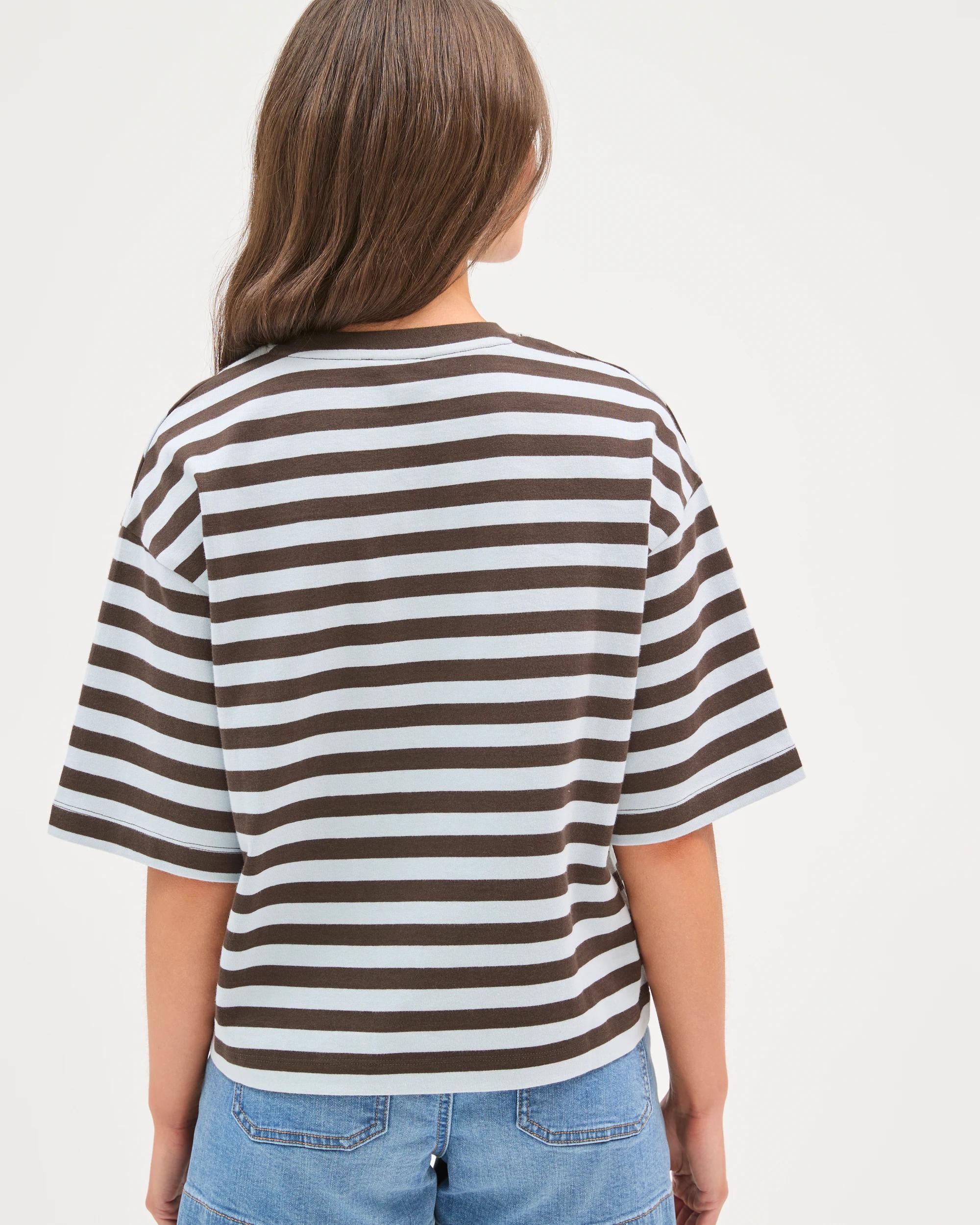 7 Target Petites Australian Cotton 3/4 Wide Sleeve Boxy T-Shirt BLACK COFFEE/BLUE MIST STRIPE, 7 of 7