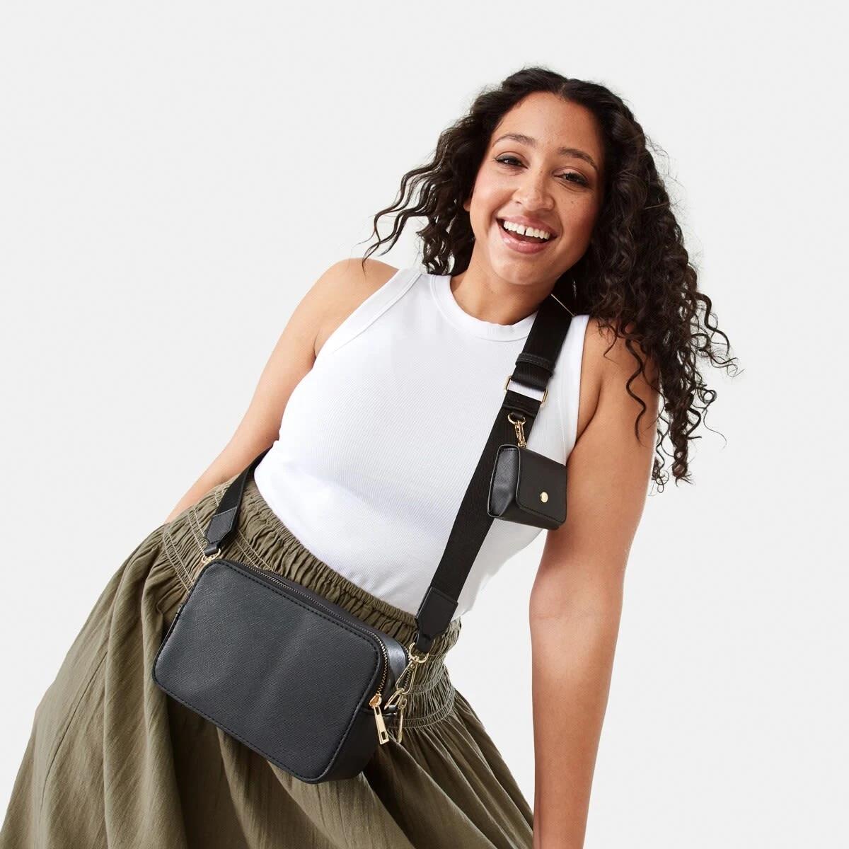 6 Double Zip Crossbody Bag BLACK, 6 of 7