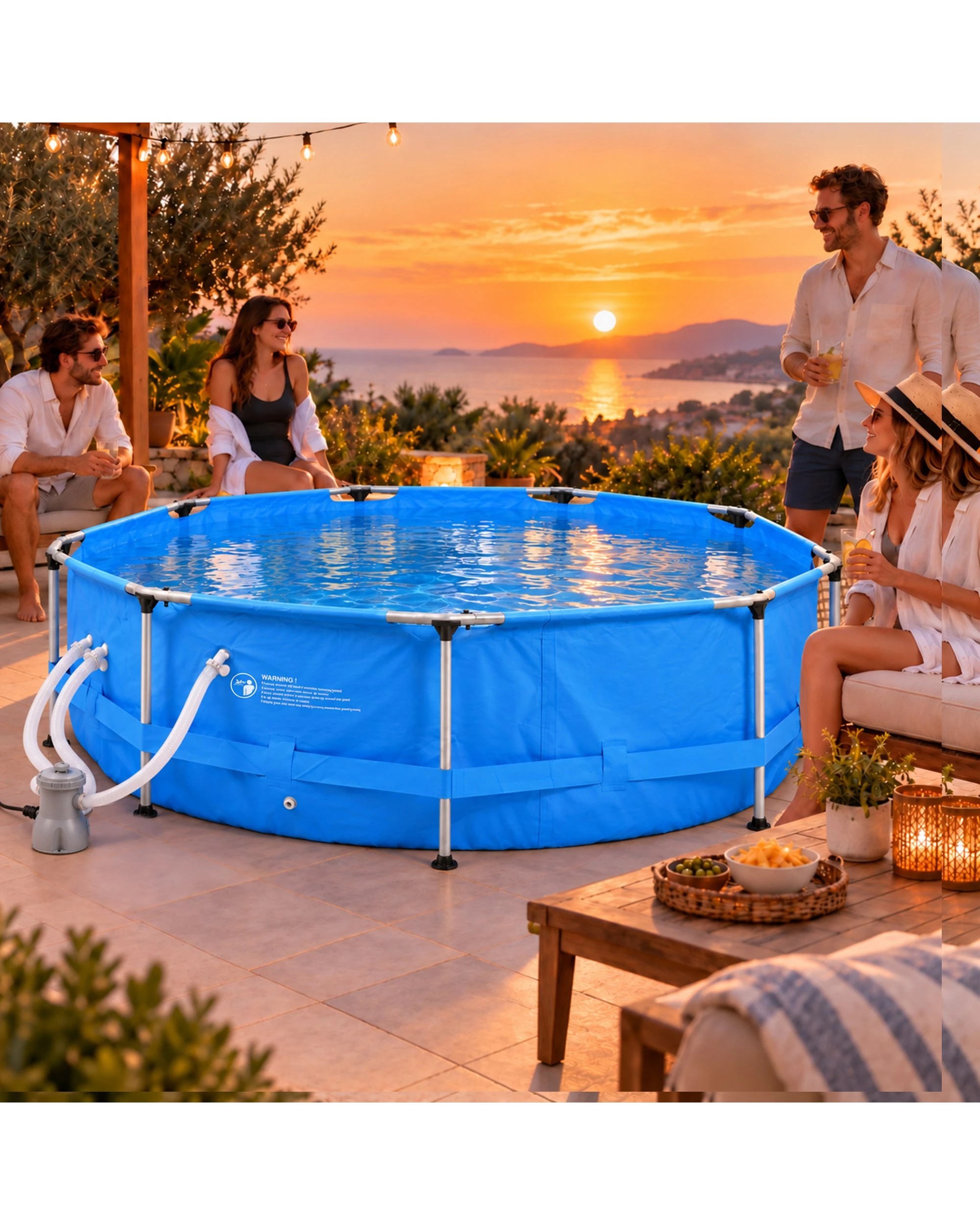 Advwin Above Ground Swimming Pool with Pump, Durable Round Steel Frame ...