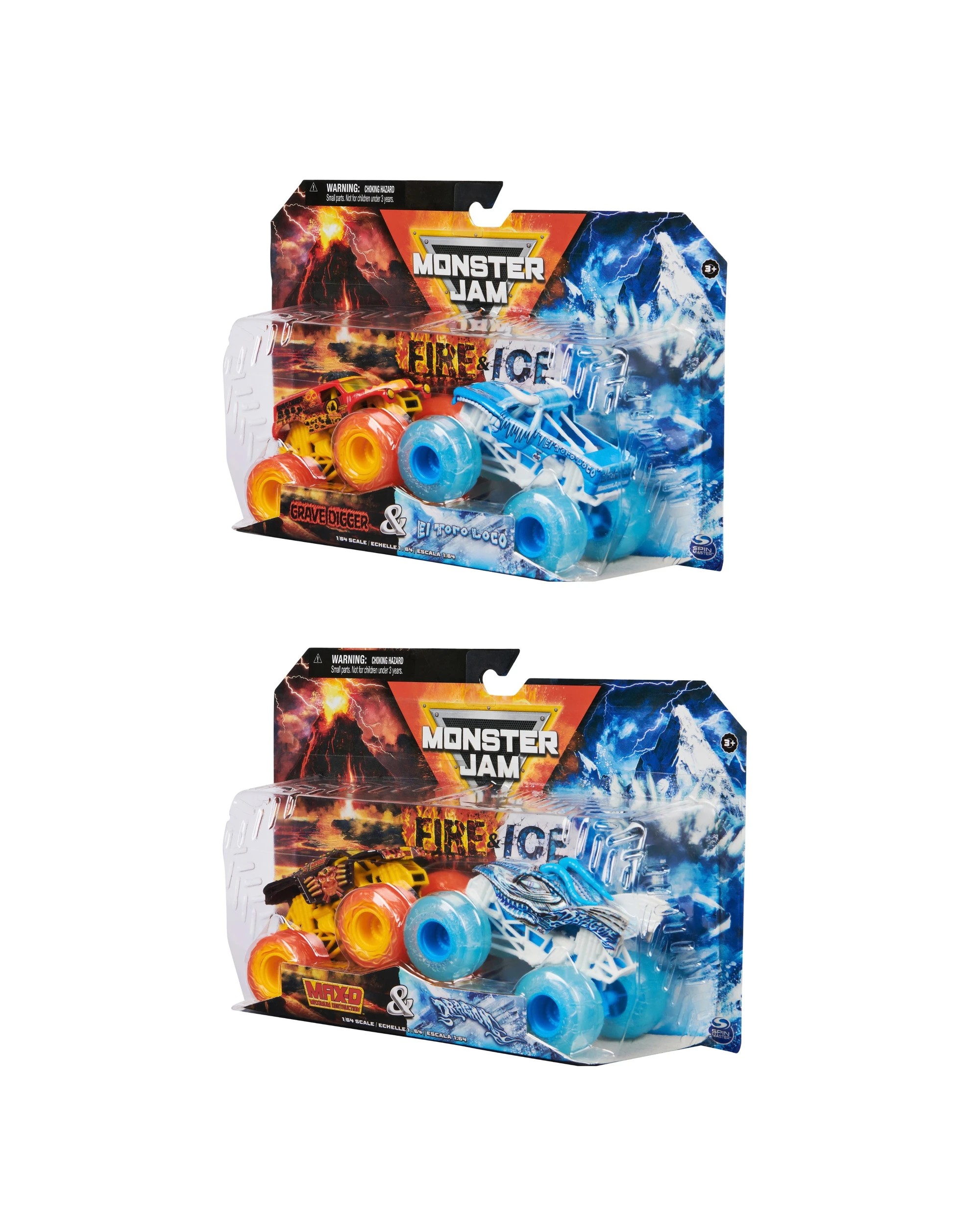 1 2 Pack Monster Jam 1:64 Scale True Metal Fire and Ice Trucks - Assorted, 1 of 8