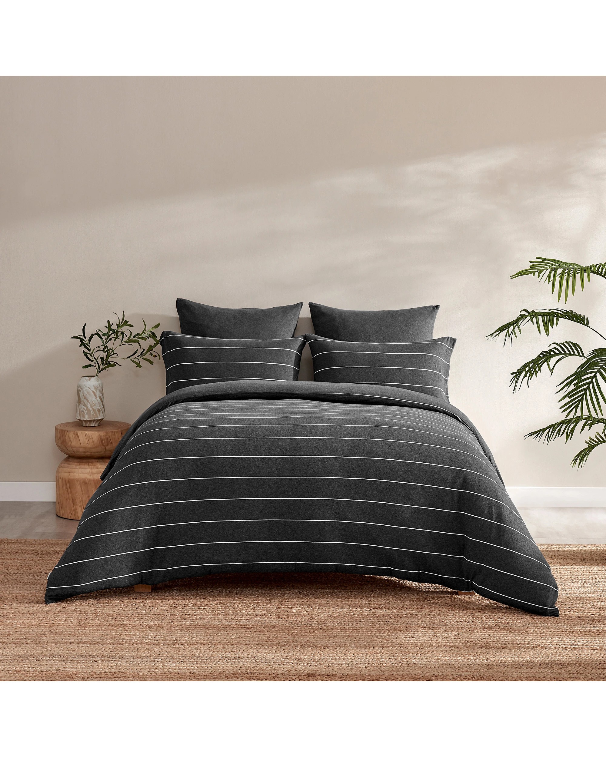 9 Dreamaker Jersey Luxe 100% Cotton Reversible Quilt Cover Set Charcoal - King Single Bed - Charcoal, 9 of 10