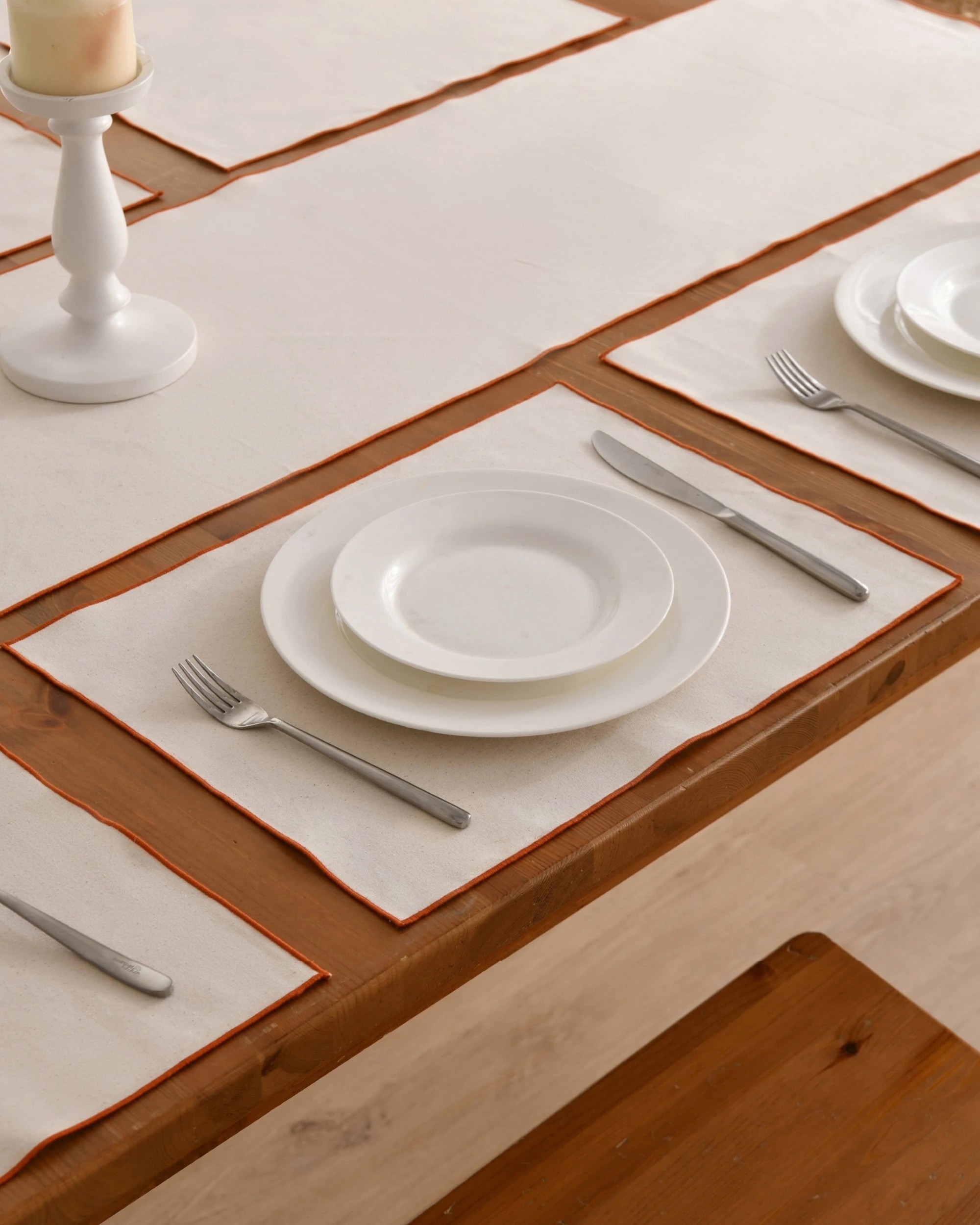4 Cadence & Co. Harvest Table Runner with Set of 6 Placemats - Natural with Rust Edge, 4 of 10