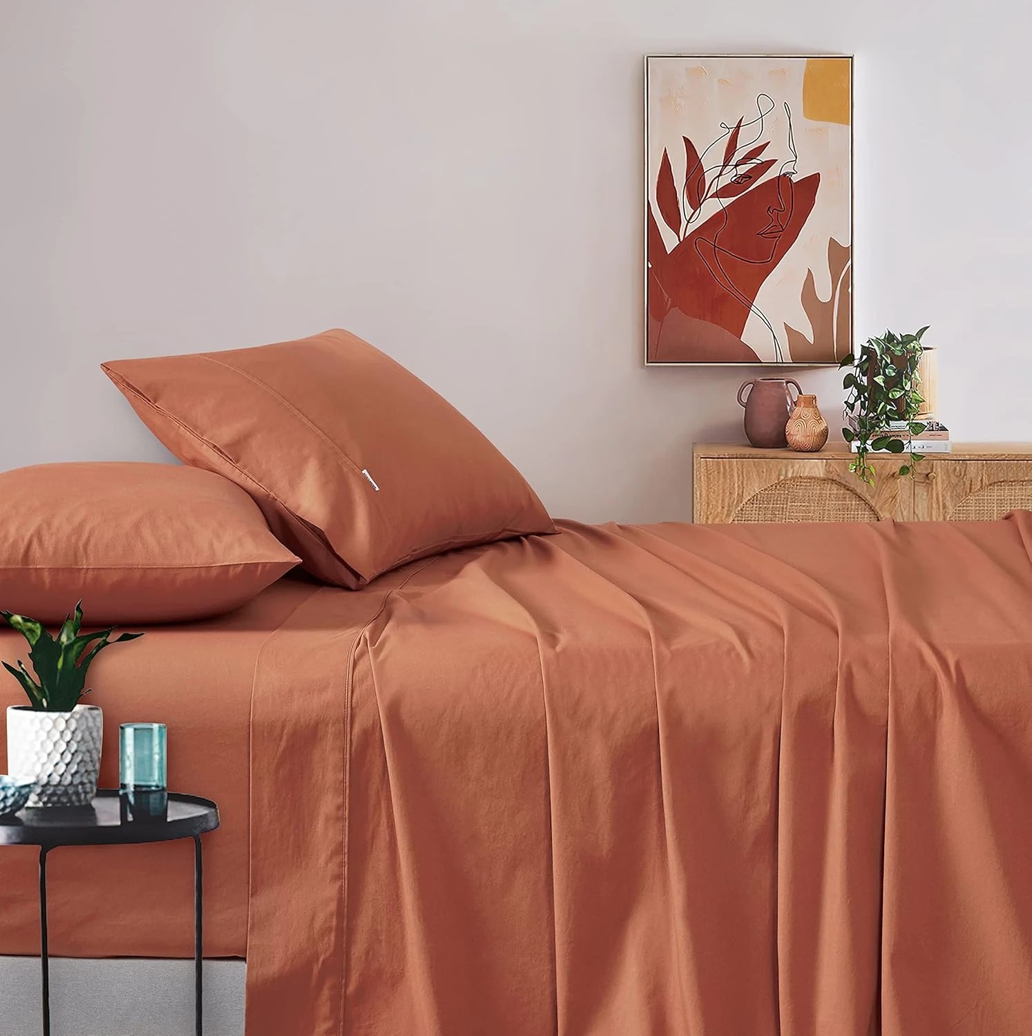 1 Gioia Casa Vintage Washed Cotton Sheet Set Soft Breathable - Double Bed - Brick, 1 of 4