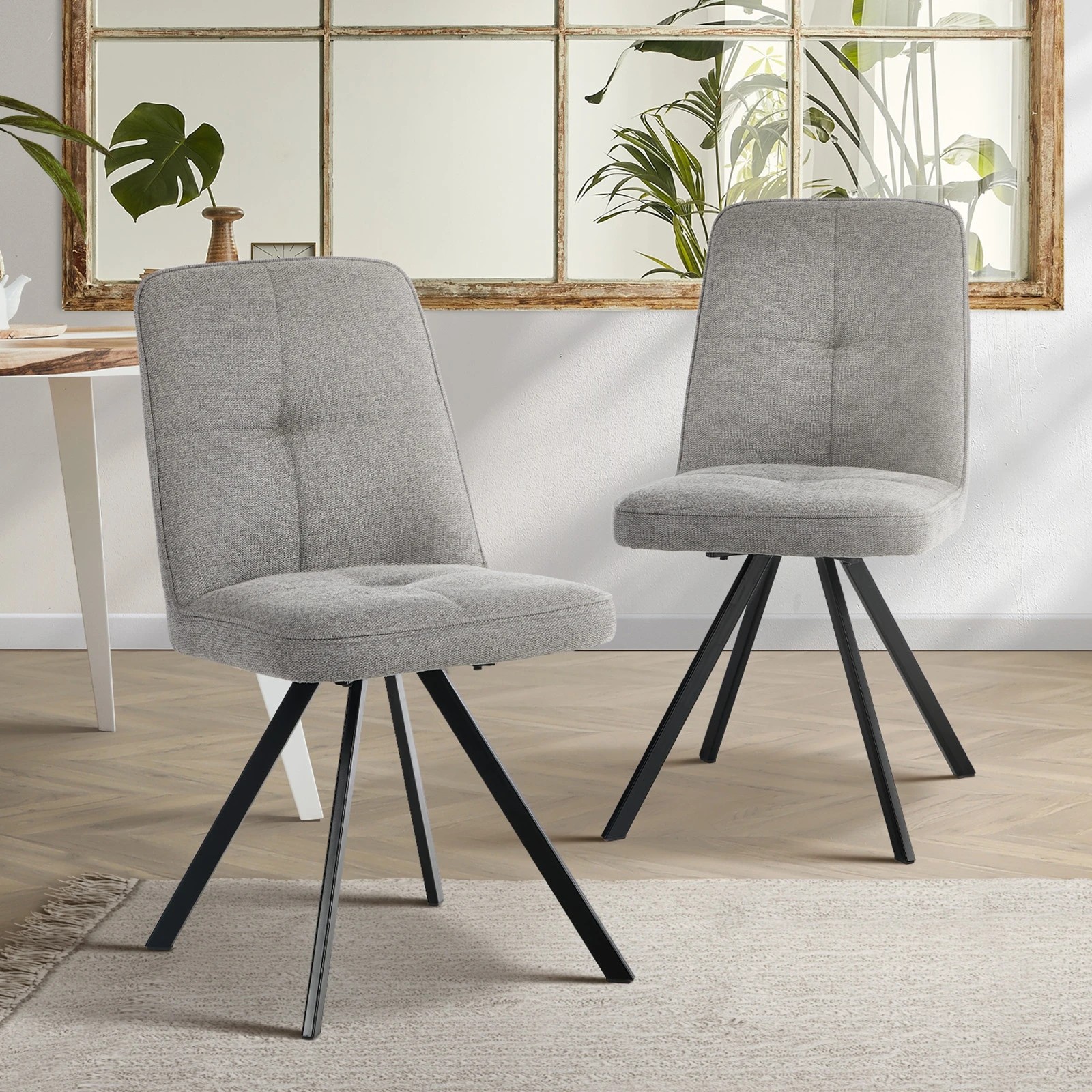 3 Oikiture 2x Dining Chair Kitchen Seat Linen Fabric Accent Chair - Grey, 3 of 9
