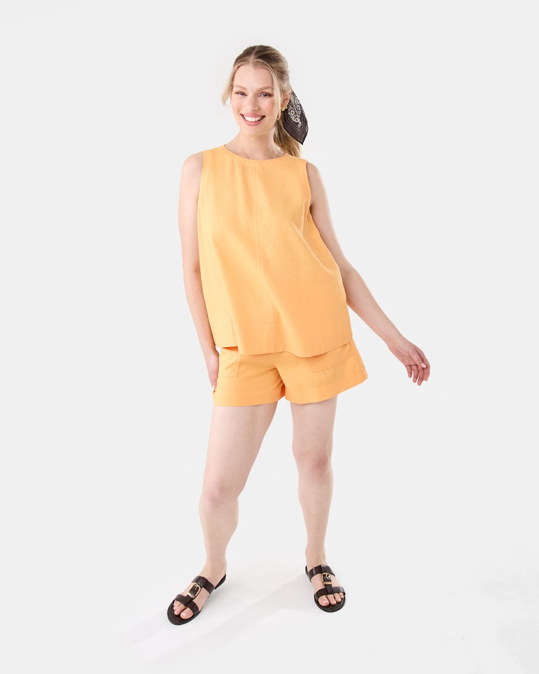 5 Ditsy Flower Print Hair Scarf - Brown, 5 of 10