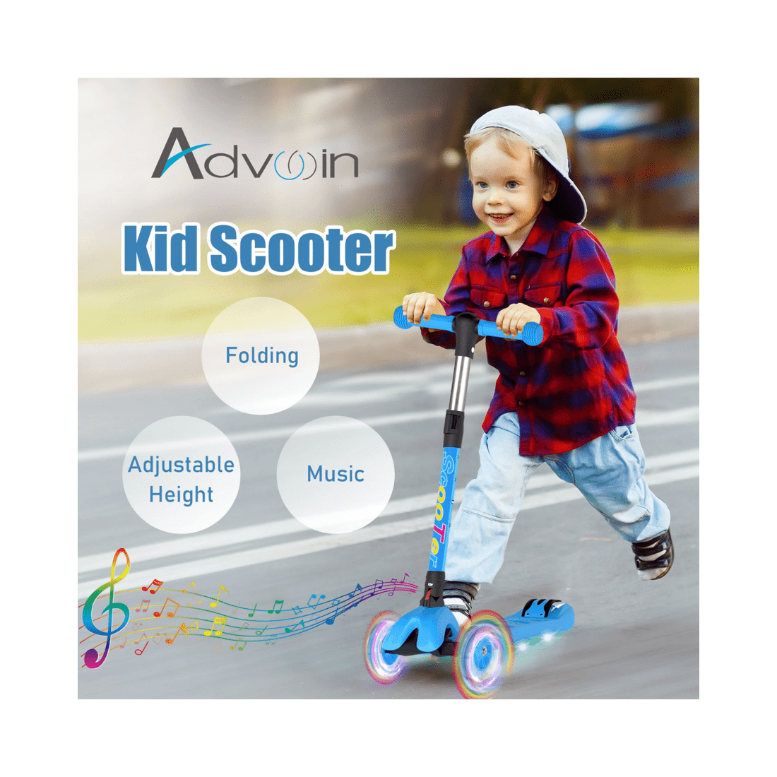 8 Advwin Foldable Kids Scooter w/ Music Light Up 3 Wheels Blue, 8 of 10