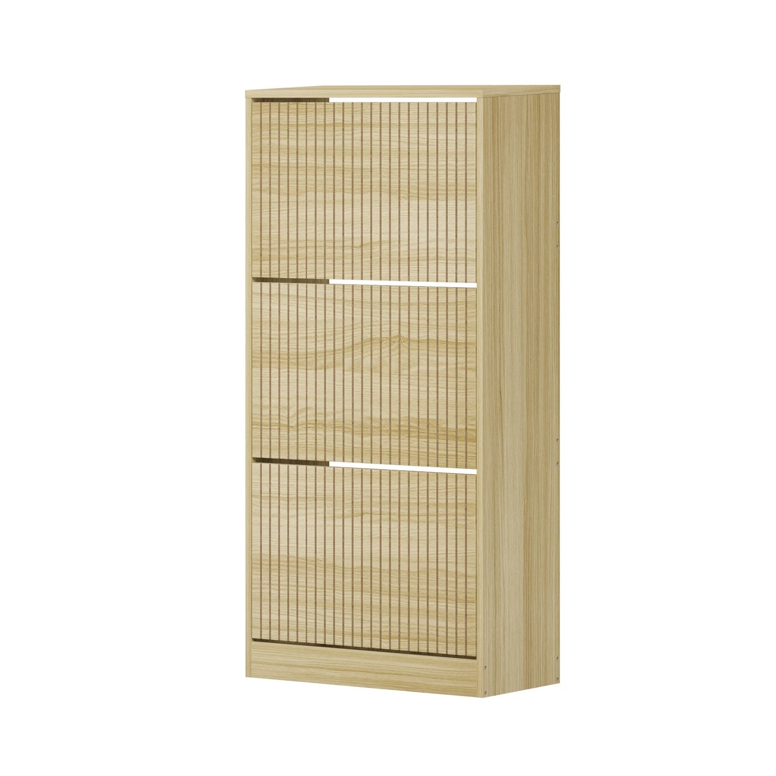 1 Oikiture Shoe Rack Storage Cabinet Organiser Drawers 3 Doors
 - Natural, 1 of 9