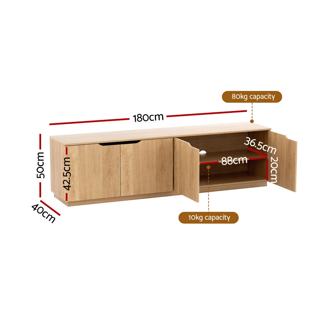3 Artiss TV Unit Entertainment Unit Storage Cabinet 180cm Pine - Brown, 3 of 8