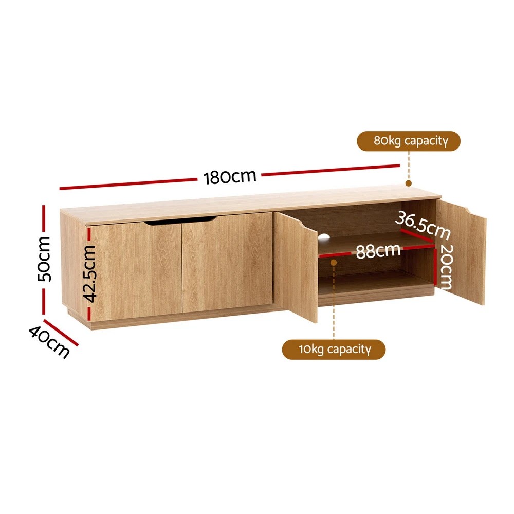 3 Artiss TV Unit Entertainment Unit Storage Cabinet 180cm Pine - Natural, 3 of 7