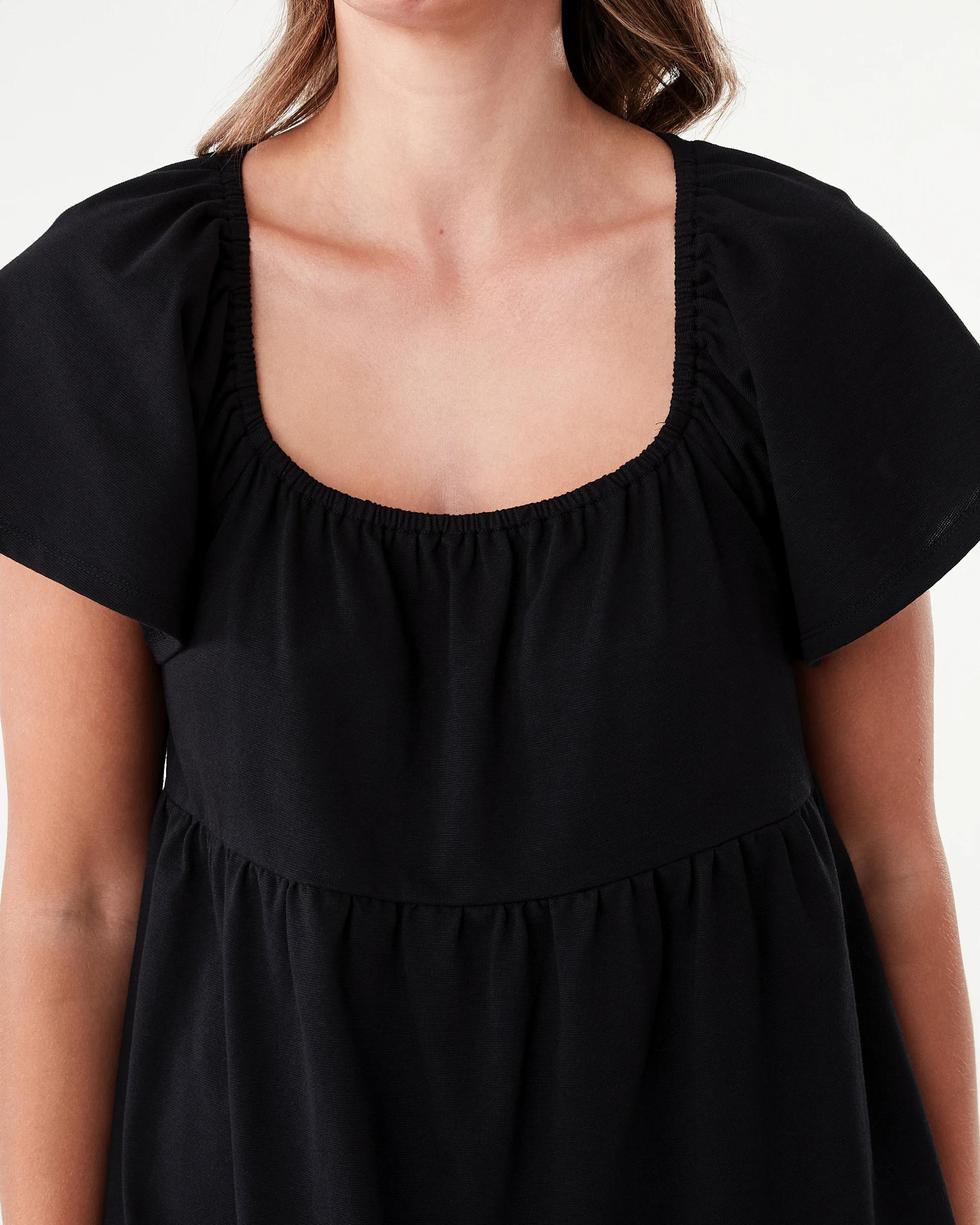 5 Short Sleeve Frill Tiered Jersey Mini Dress Black, 5 of 8