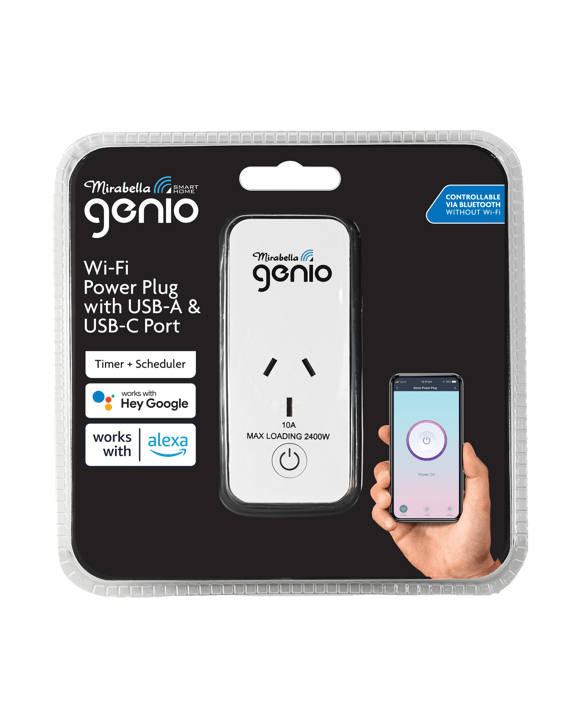 Mirabella Genio Wi-Fi Power Plug with USB-A & USB-C Port includes Timer & Scheduler Function