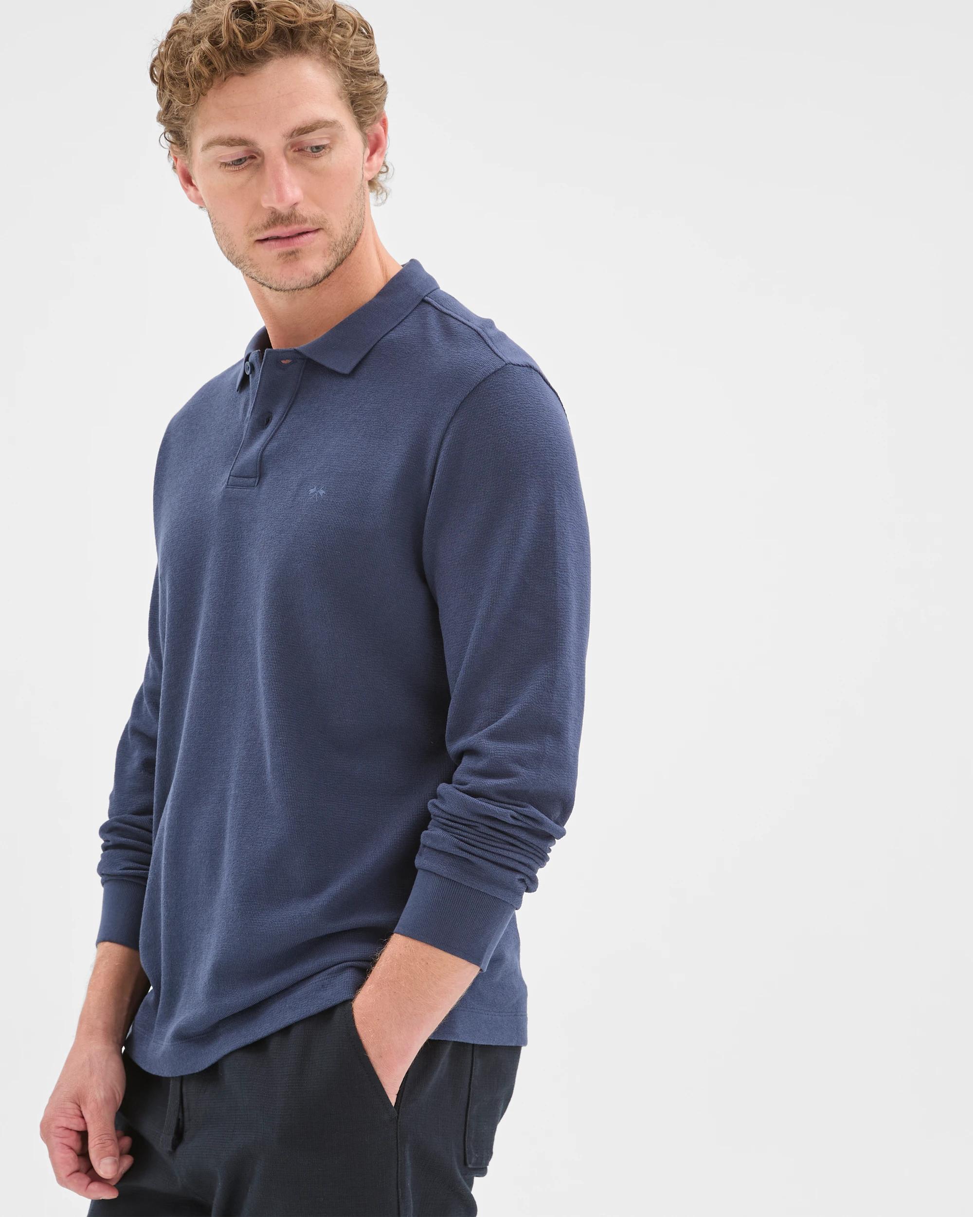 4 Target Man Australian Cotton Blend Boucle Polo Top NAVY, 4 of 7
