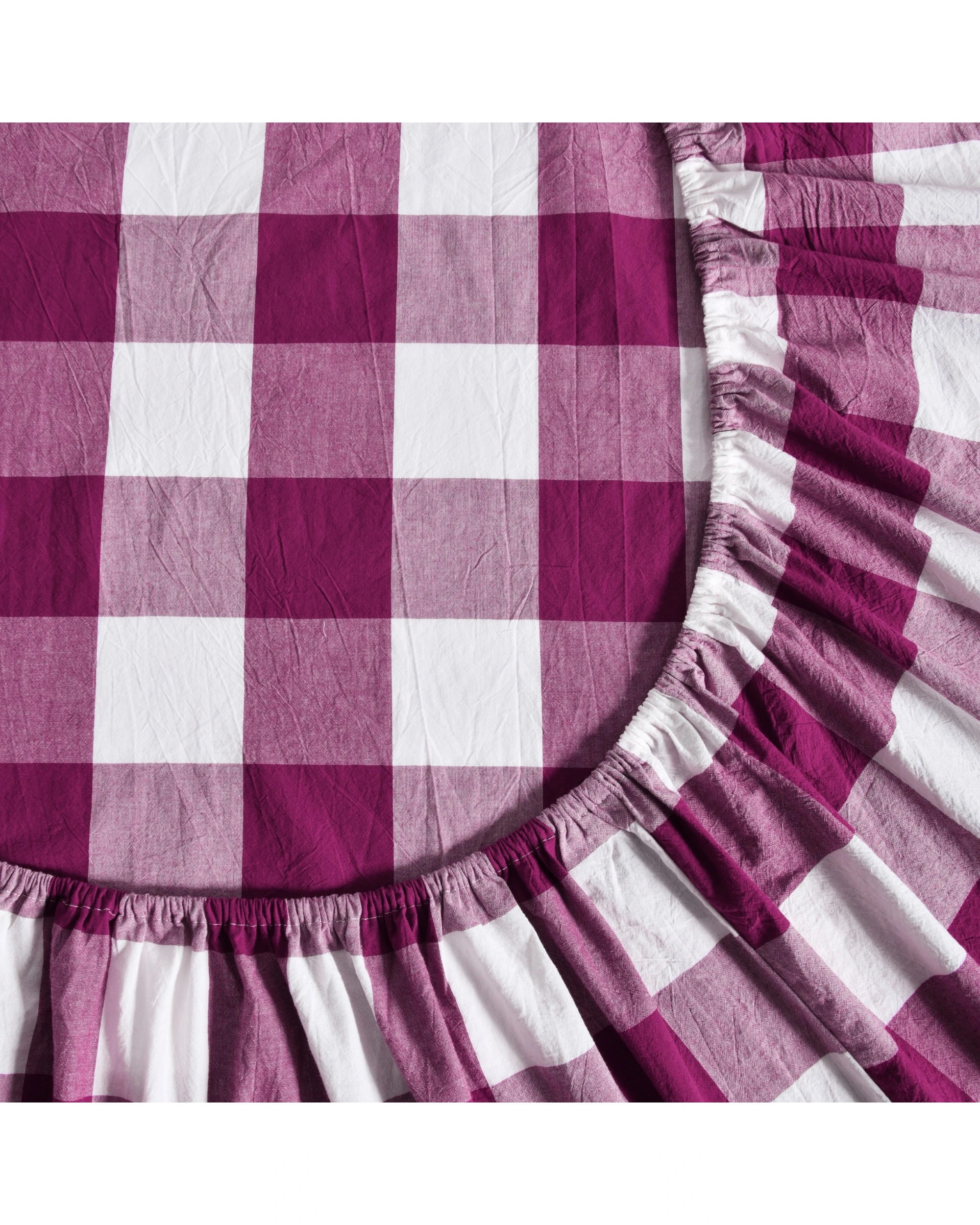 5 Dreamaker Remy Yarn Dyed Washed Cotton Checkered Sheet Set - Queen Bed - Berry, 5 of 7