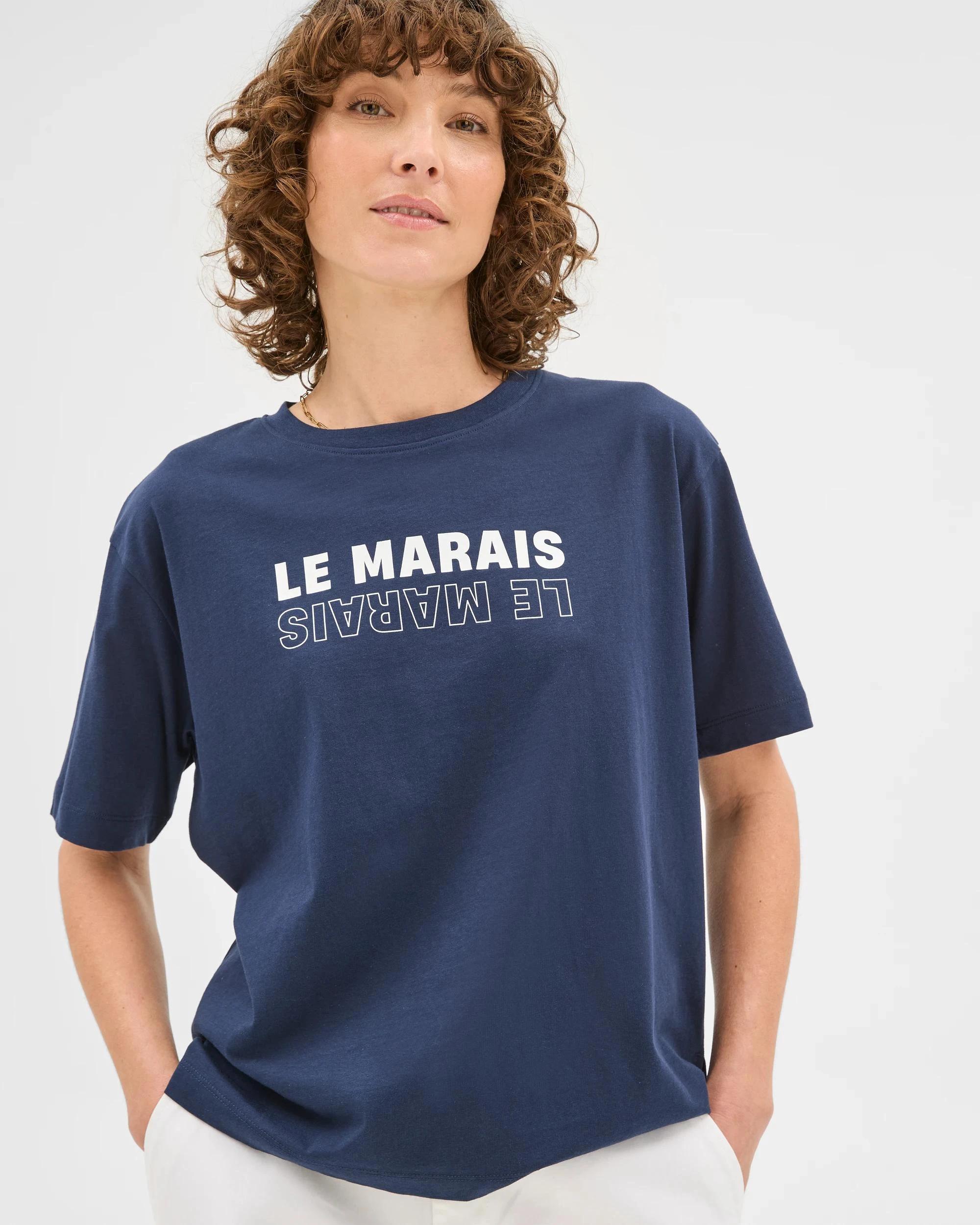 1 Target Australian Cotton Step Hem Boxy Crop T-Shirt NAVY LE MARAIS, 1 of 5