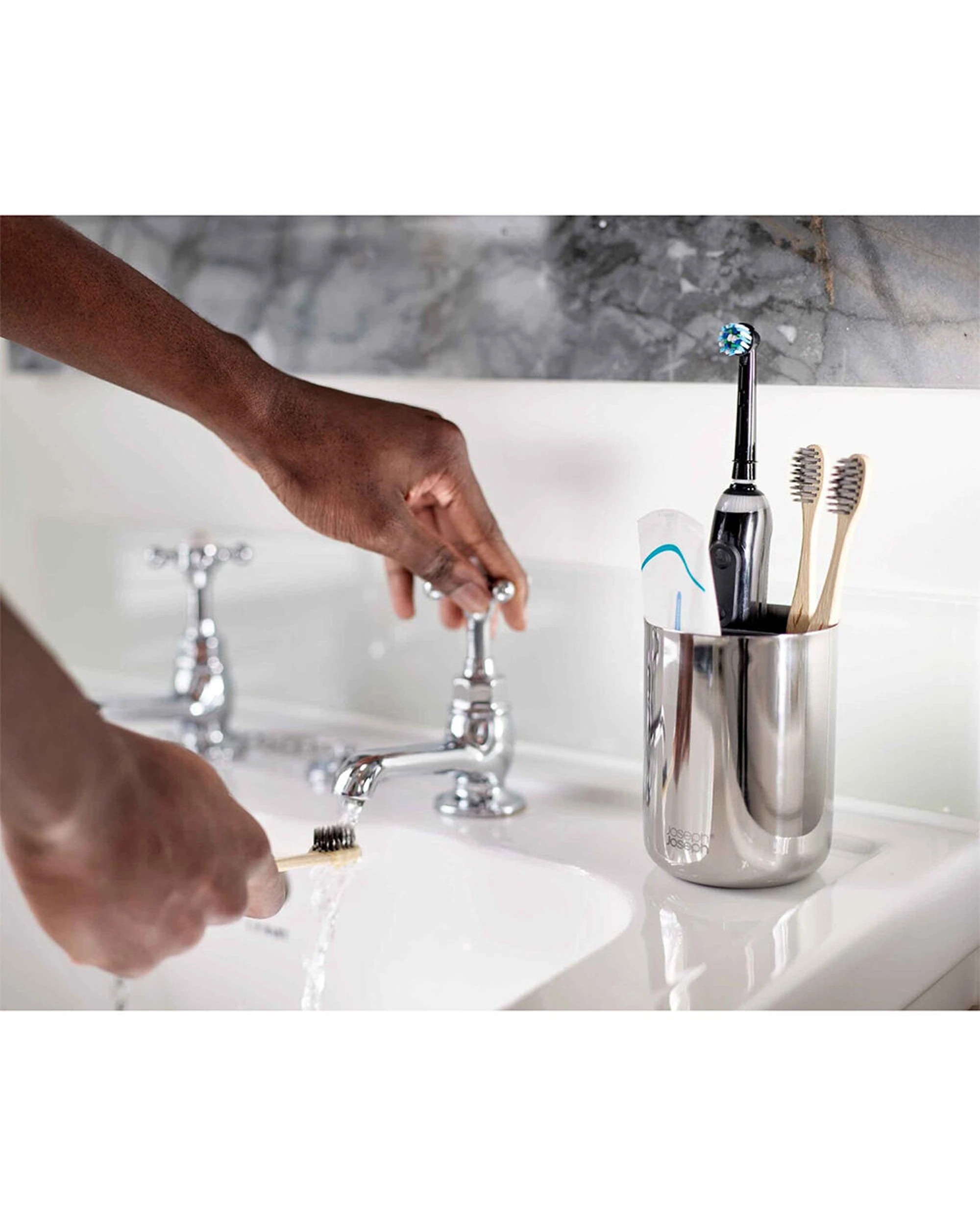 3 Joseph Joseph EasyStore Luxe Toothbrush Caddy Twin Pack 12cm Steel 2PK - Silver, 3 of 5