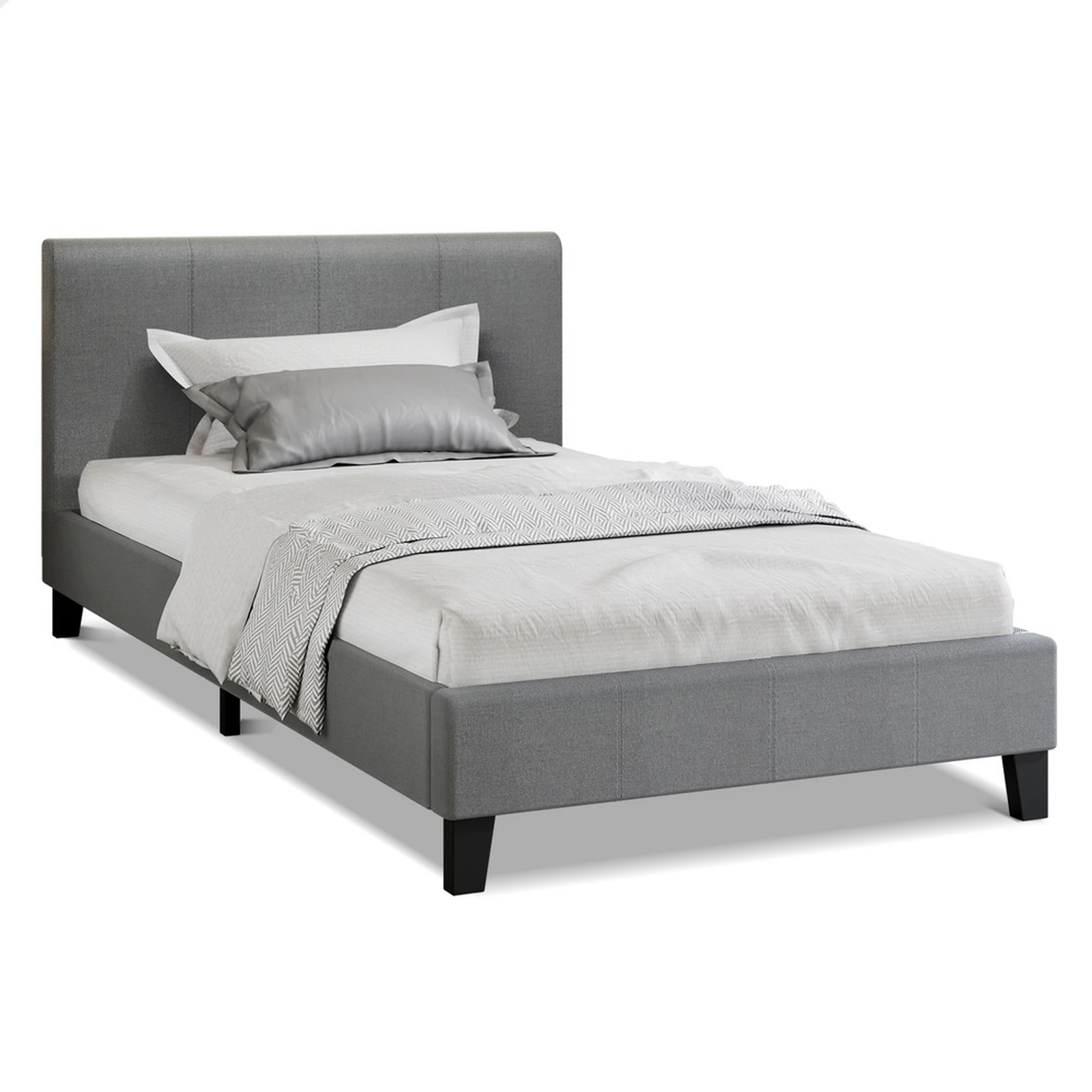 1 Alfordson Bed Frame Single Size Mattress Base Wooden Platform Fabric - Grey, 1 of 10