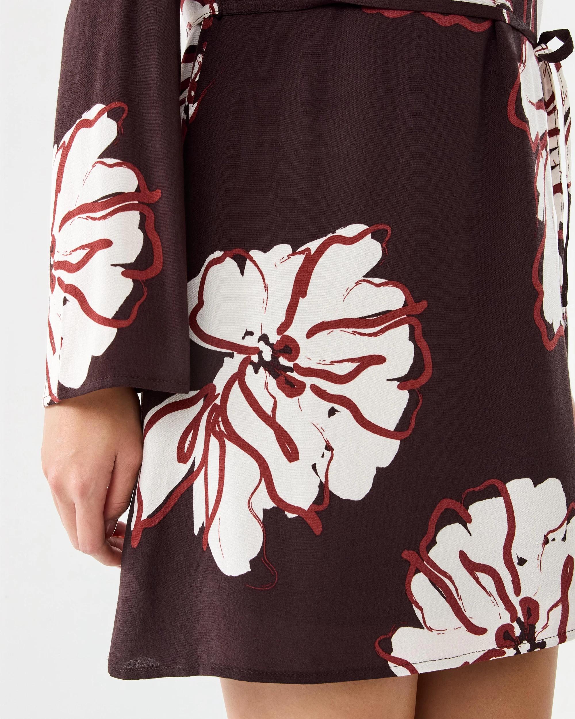 7 Long Sleeve Crepe Tie Mini Dress Abst Cloud, 7 of 9