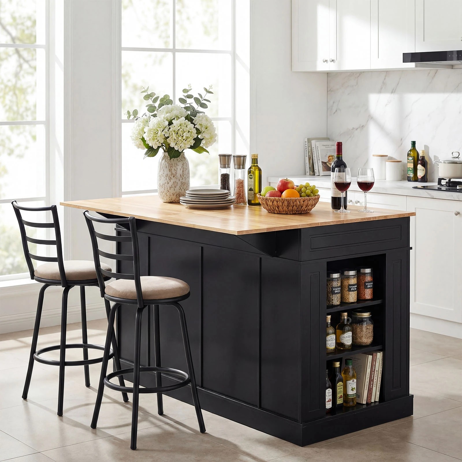 2 Costway Kitchen Island Mobile Trolley Black, 2 of 4