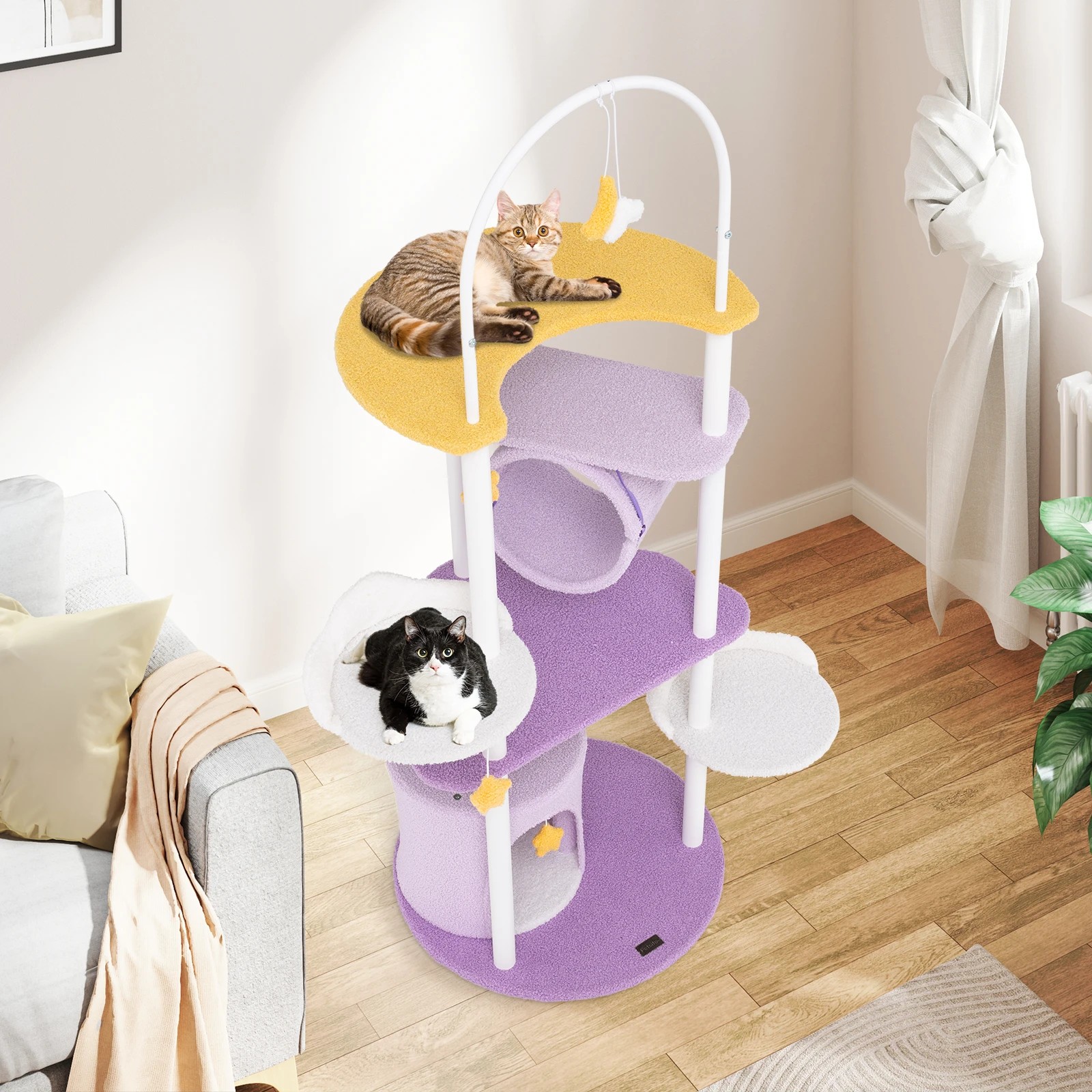 4 Costway 158cm Multi-level Cat Tree Sky-Theme Kitty Climbing Tower w/Hanging Toys, 4 of 7